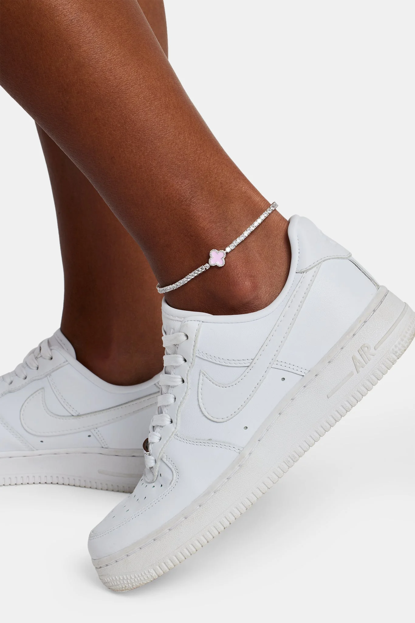 Pink Tennis Motif Anklet - White 2.5mm - Image 2