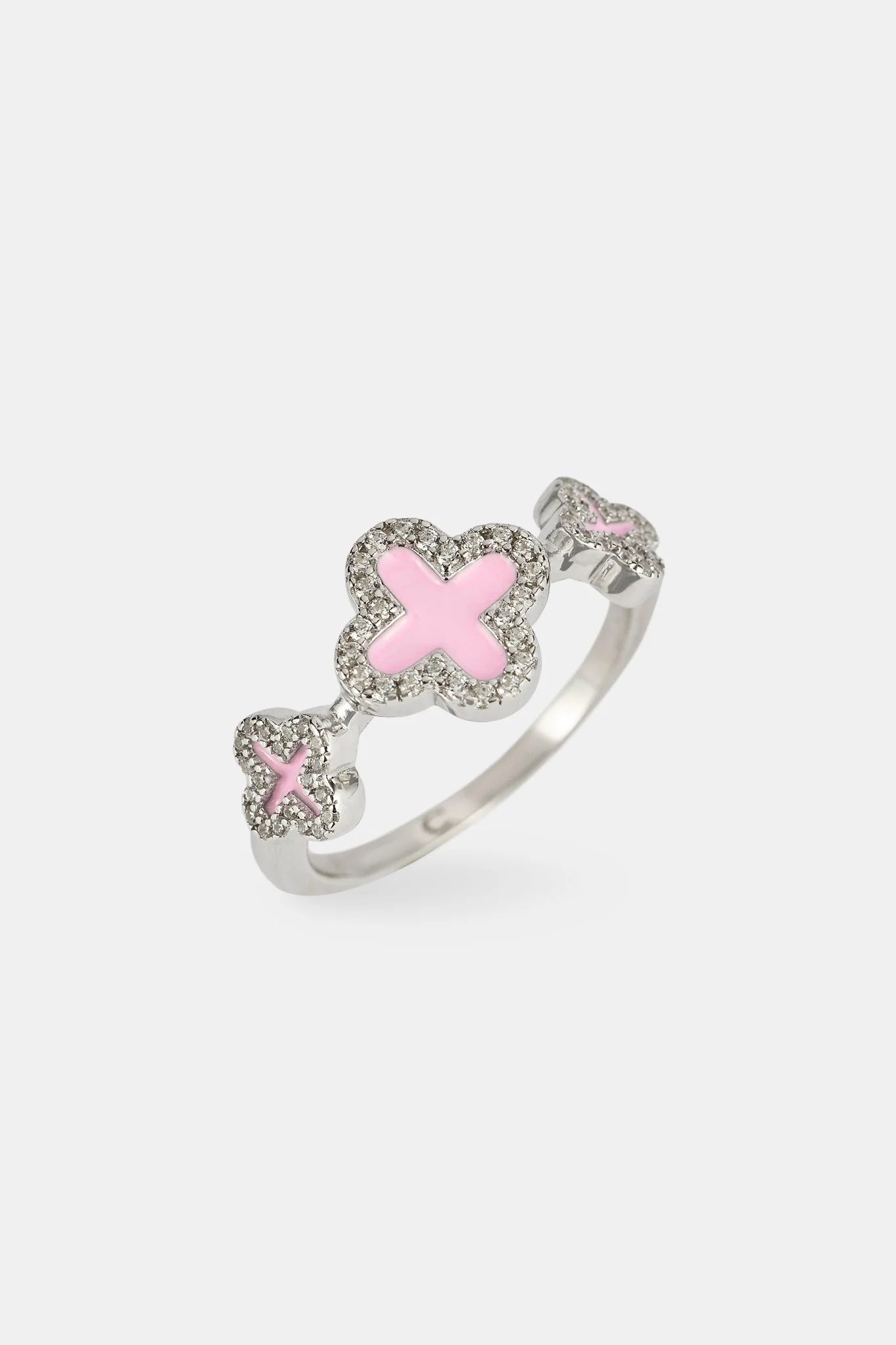Pink Triple Motif Ring - 10mm - White - Image 2