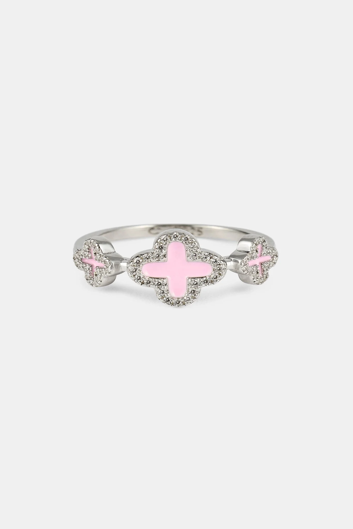 Pink Triple Motif Ring - 10mm - White - Image 3