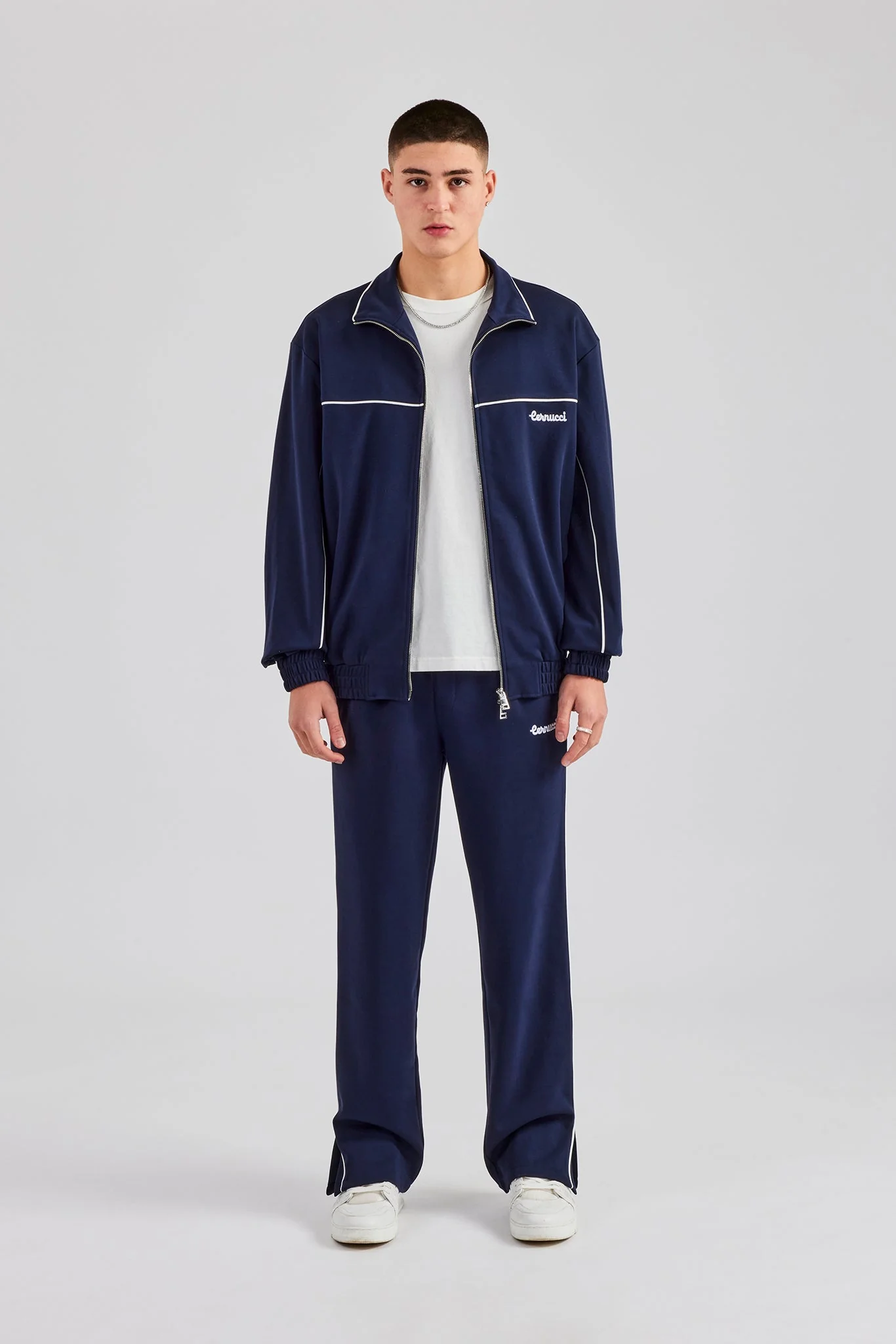 Piping Split Hem Trouser - Navy - Image 2