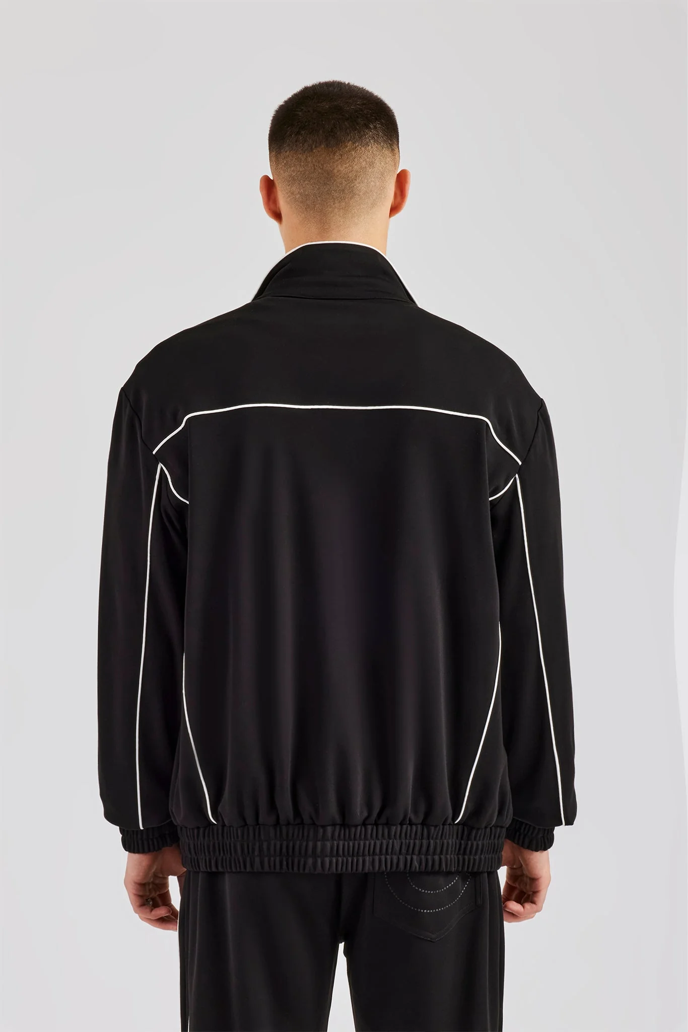 Piping Zip Through Jacket - Black - Image 4