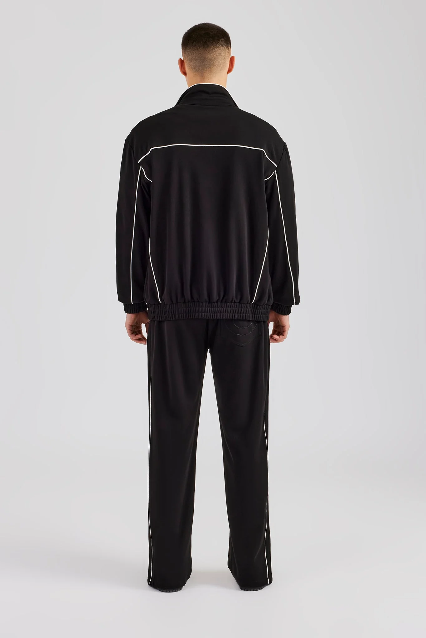 Piping Zip Through Jacket & Trouser - Black - Image 4