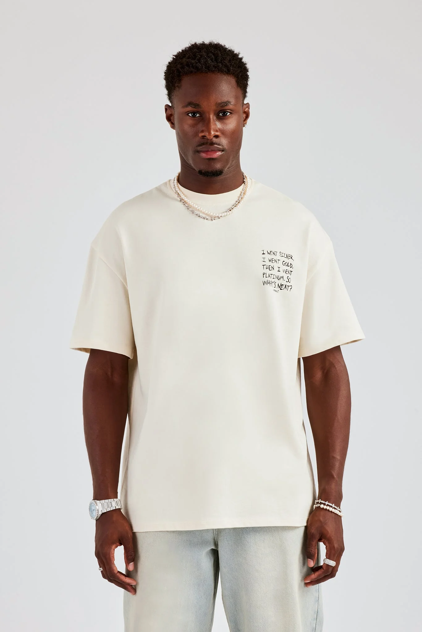 Platinum Back Quote Oversized T-Shirt- Off White - Image 2