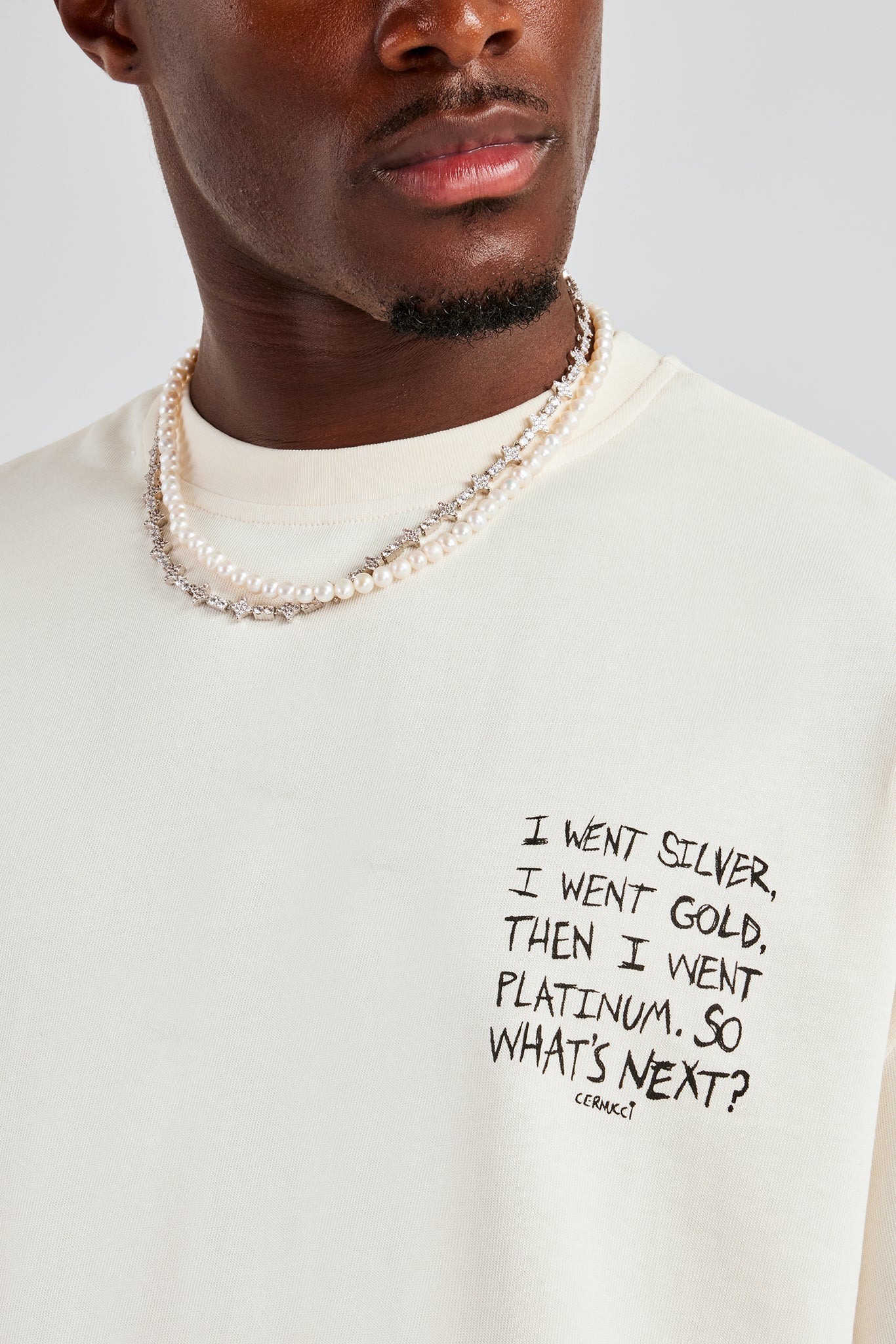 Platinum Back Quote Oversized T-Shirt- Off White - Image 3