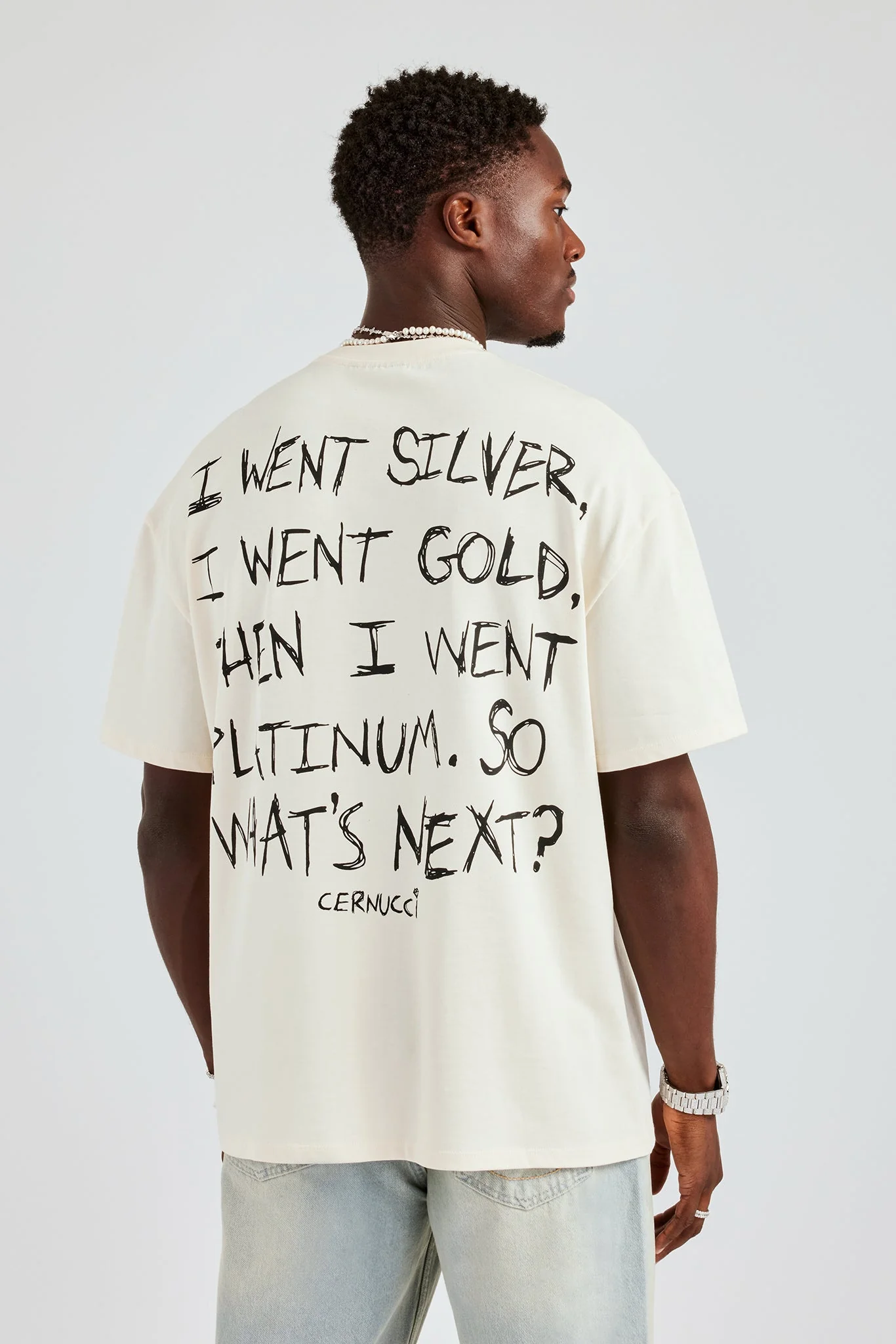 Platinum Back Quote Oversized T-Shirt- Off White - Image 4