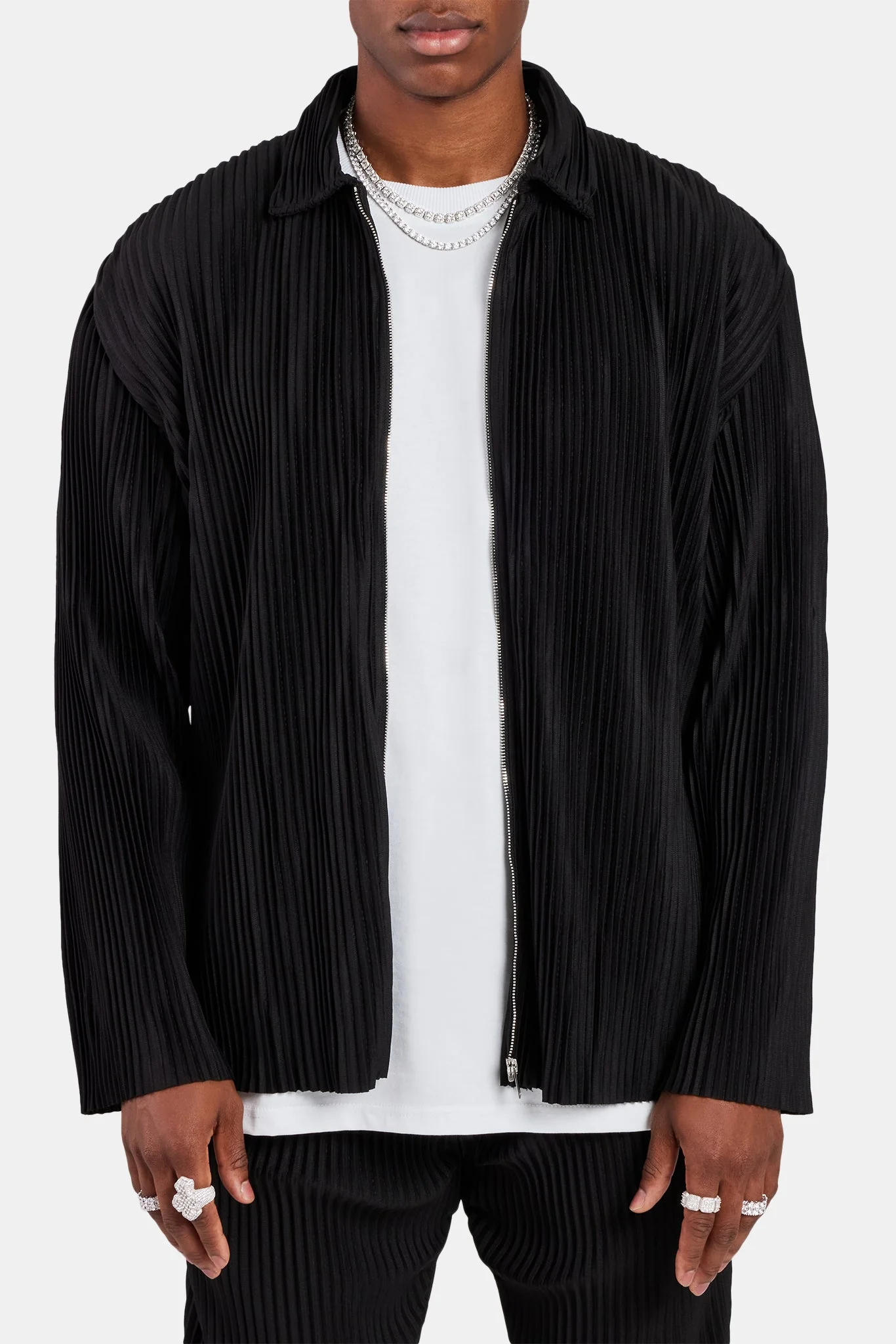 Pleated Collared Jacket - Black