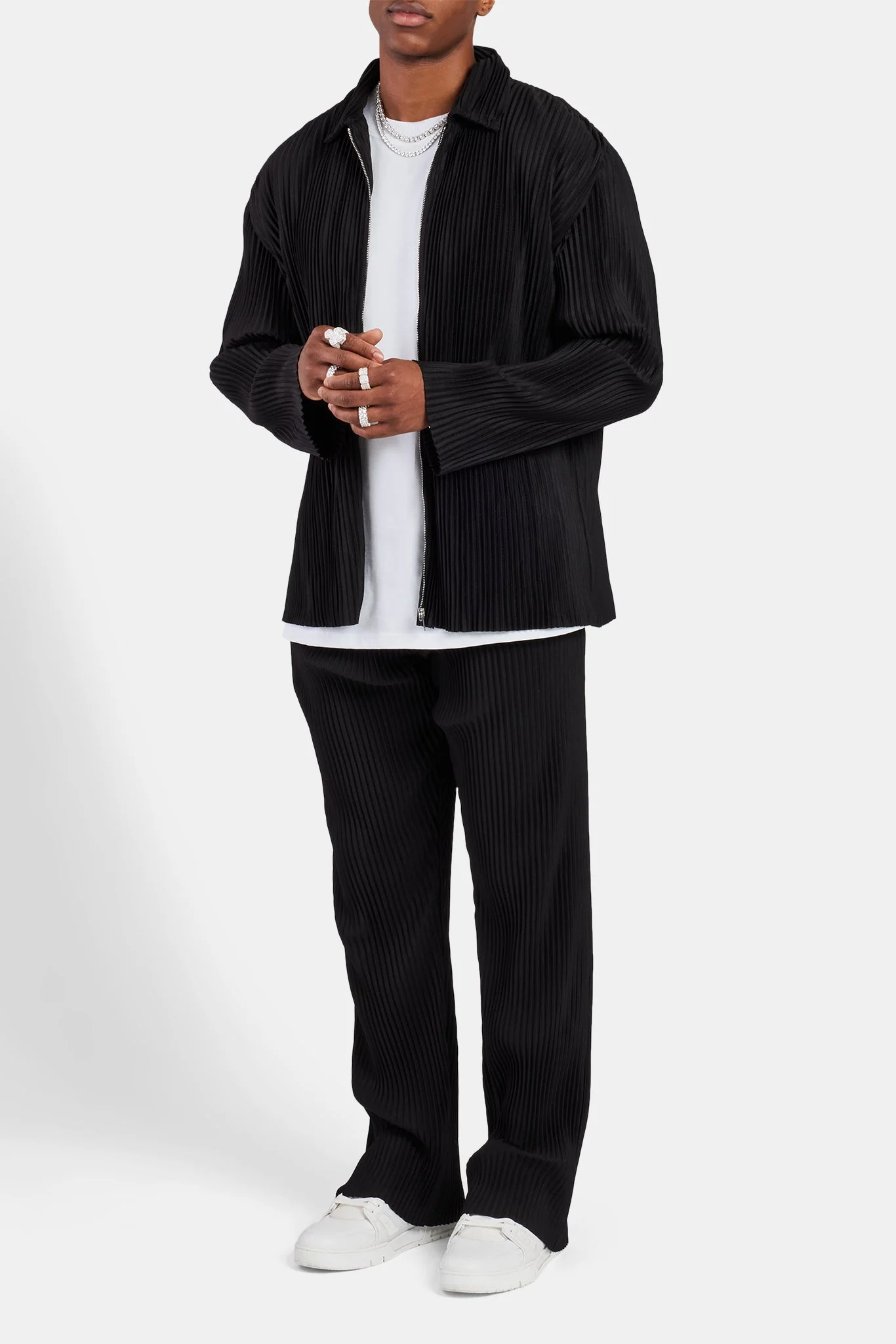 Pleated Collared Jacket - Black - Image 2