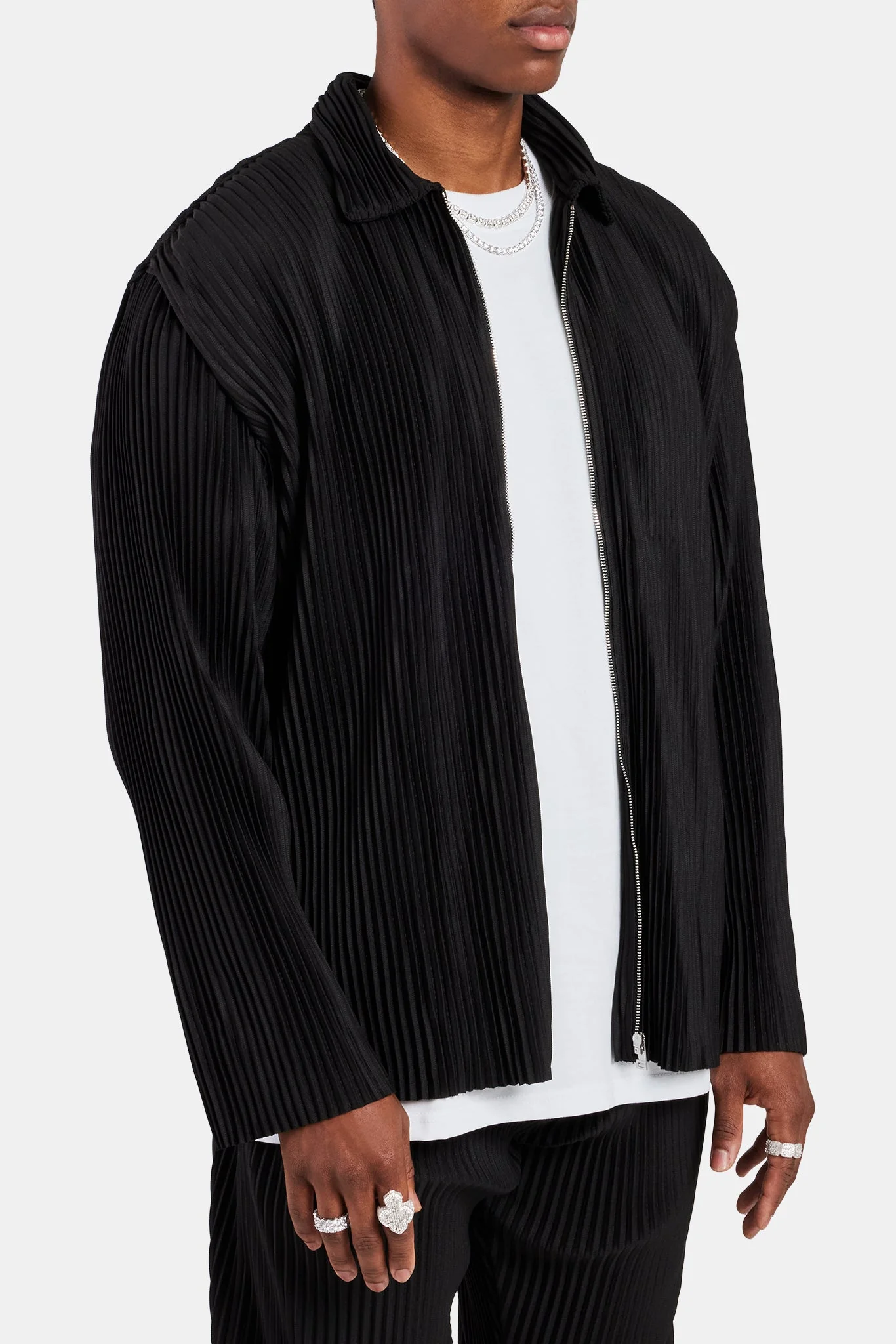 Pleated Collared Jacket - Black - Image 3