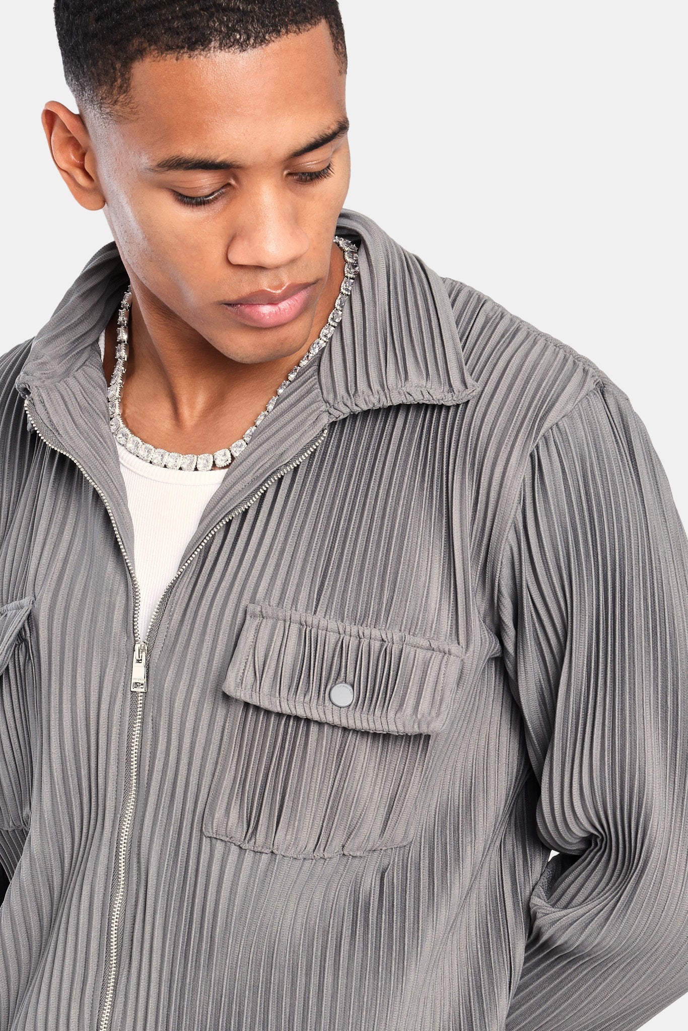 Pleated Utility Jacket - Dark Grey - Image 2