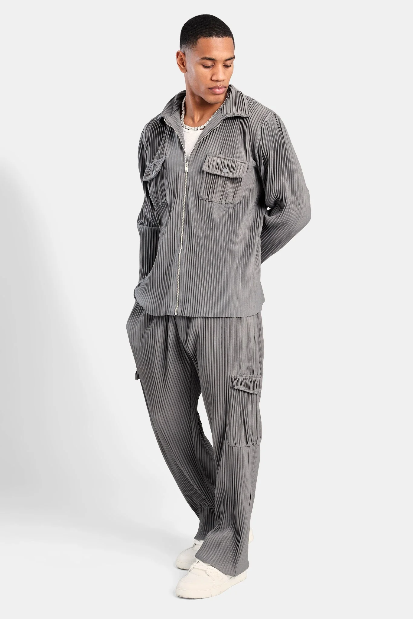 Pleated Utility Jacket - Dark Grey - Image 4