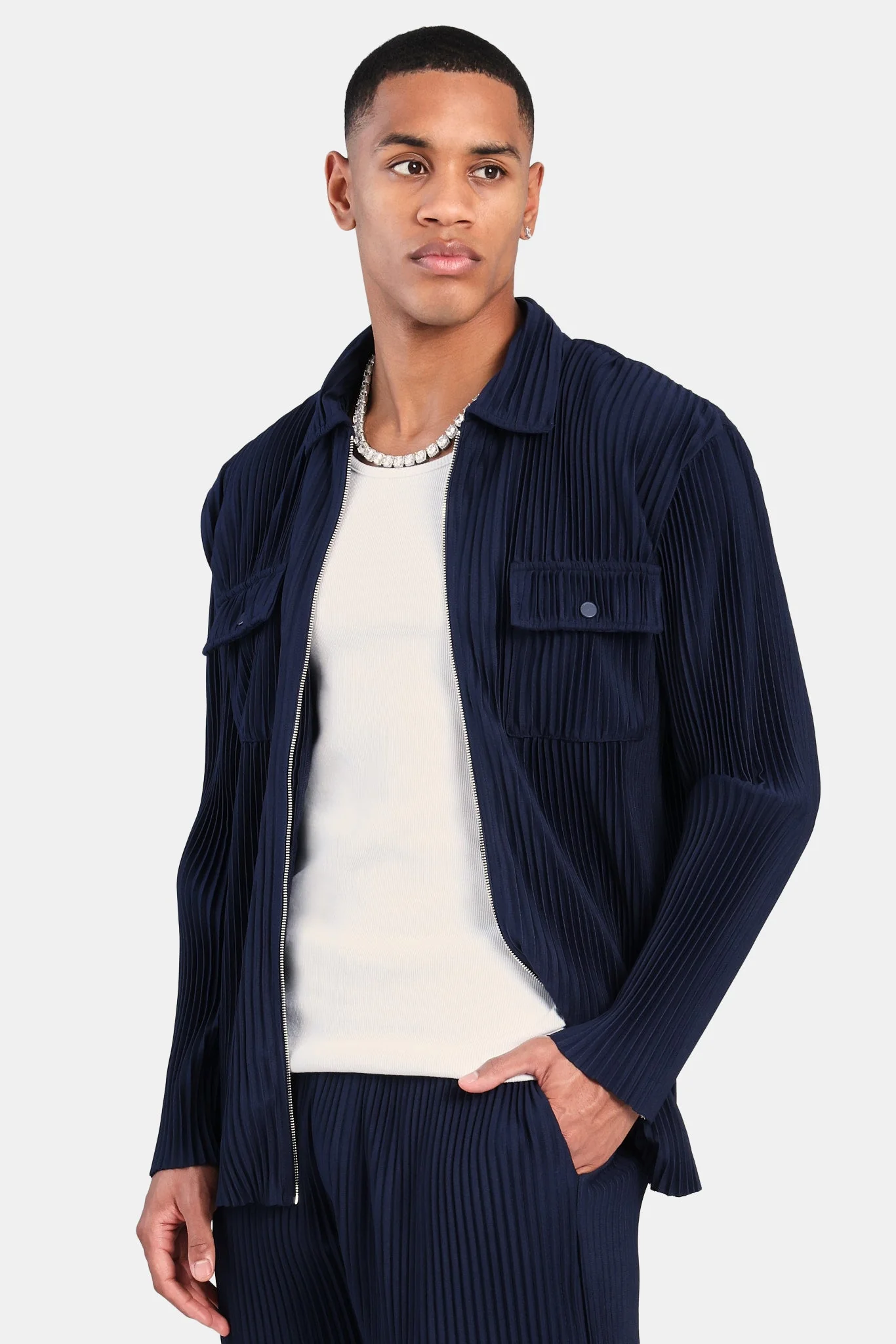 Pleated Utility Jacket - Navy