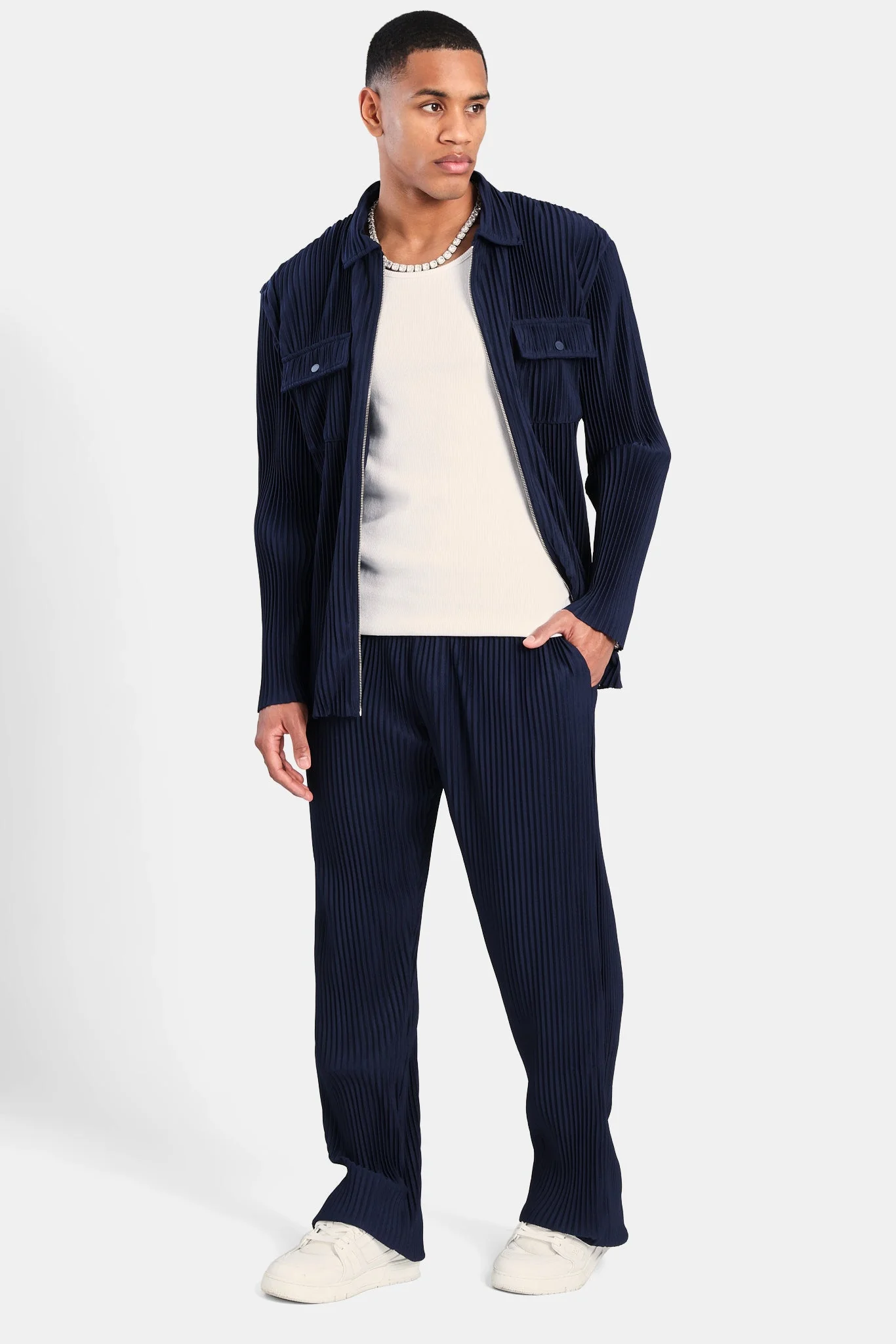 Pleated Utility Jacket - Navy - Image 2