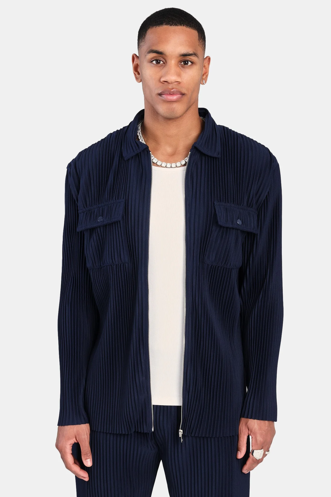 Pleated Utility Jacket - Navy - Image 3