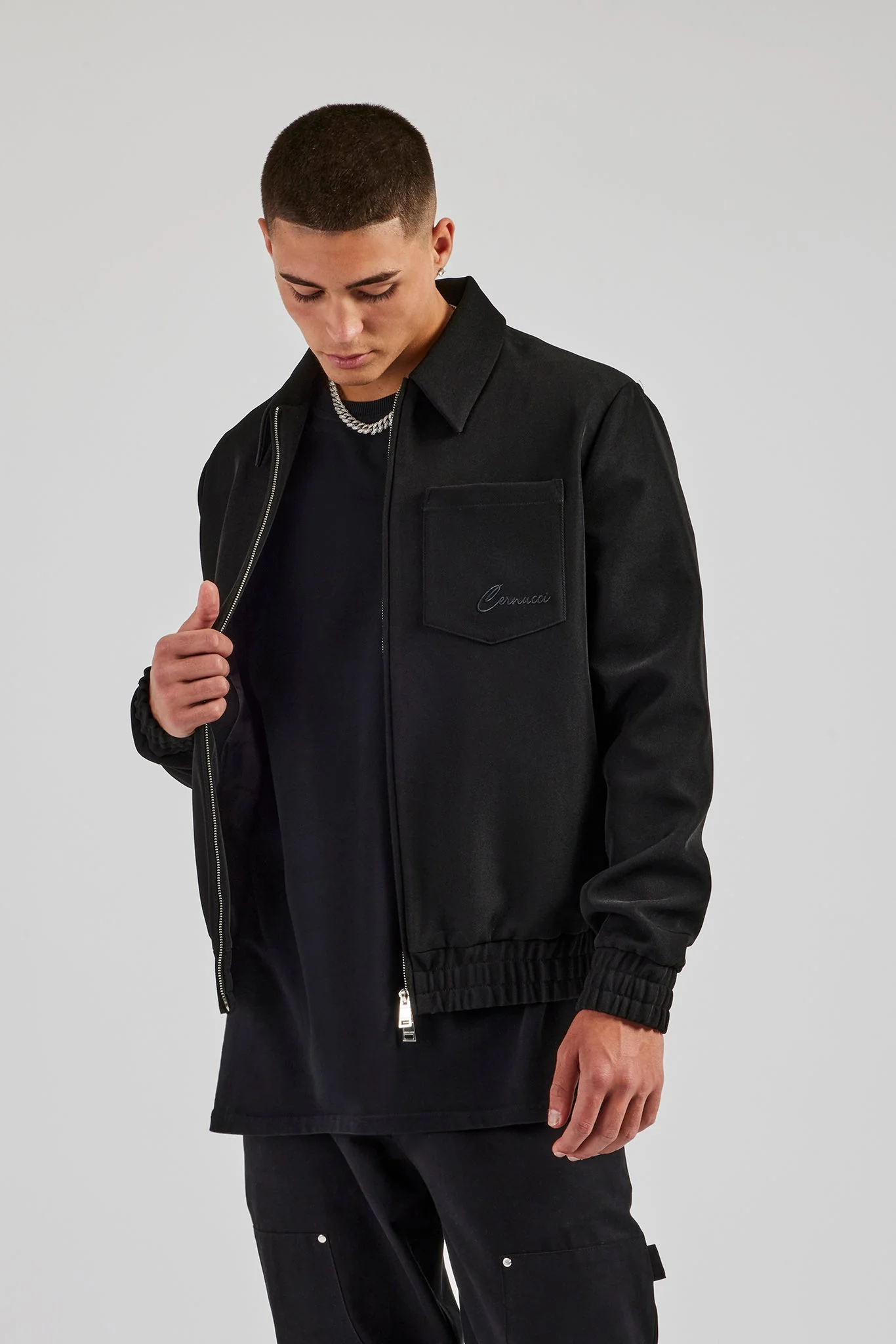 Pocket Twill Harrington Jacket - Black - Image 2