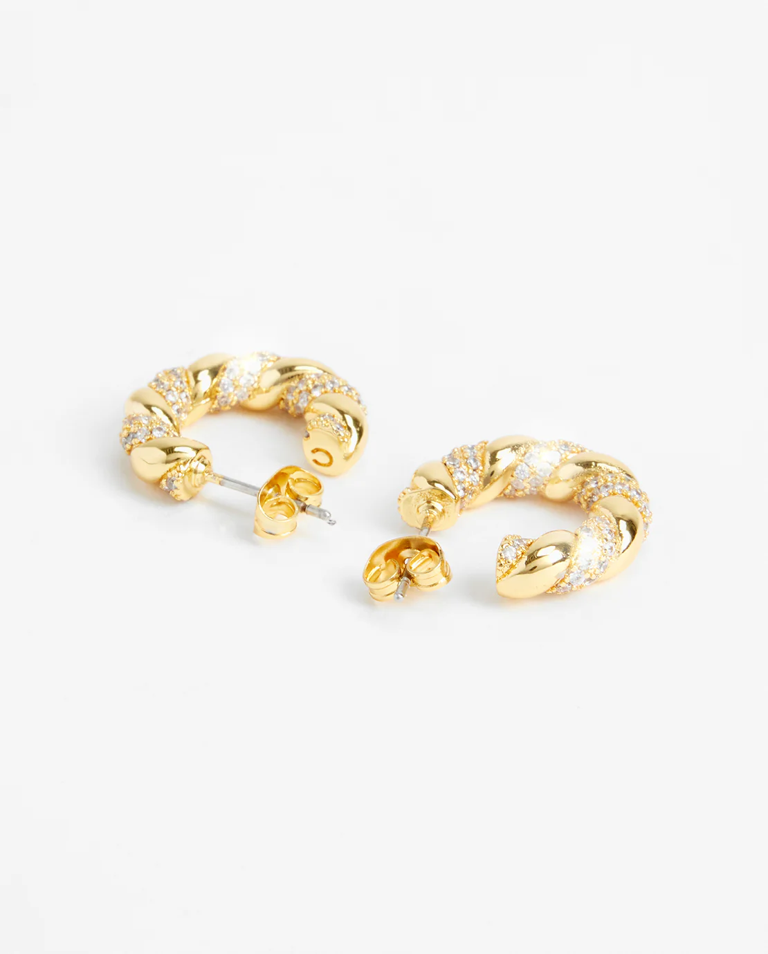 Polished And Iced Twist Hoop Earrings - Gold - Image 3