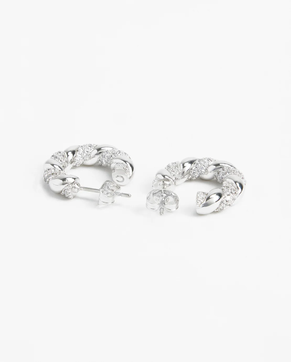 Polished And Iced Twist Hoop Earrings - Image 3