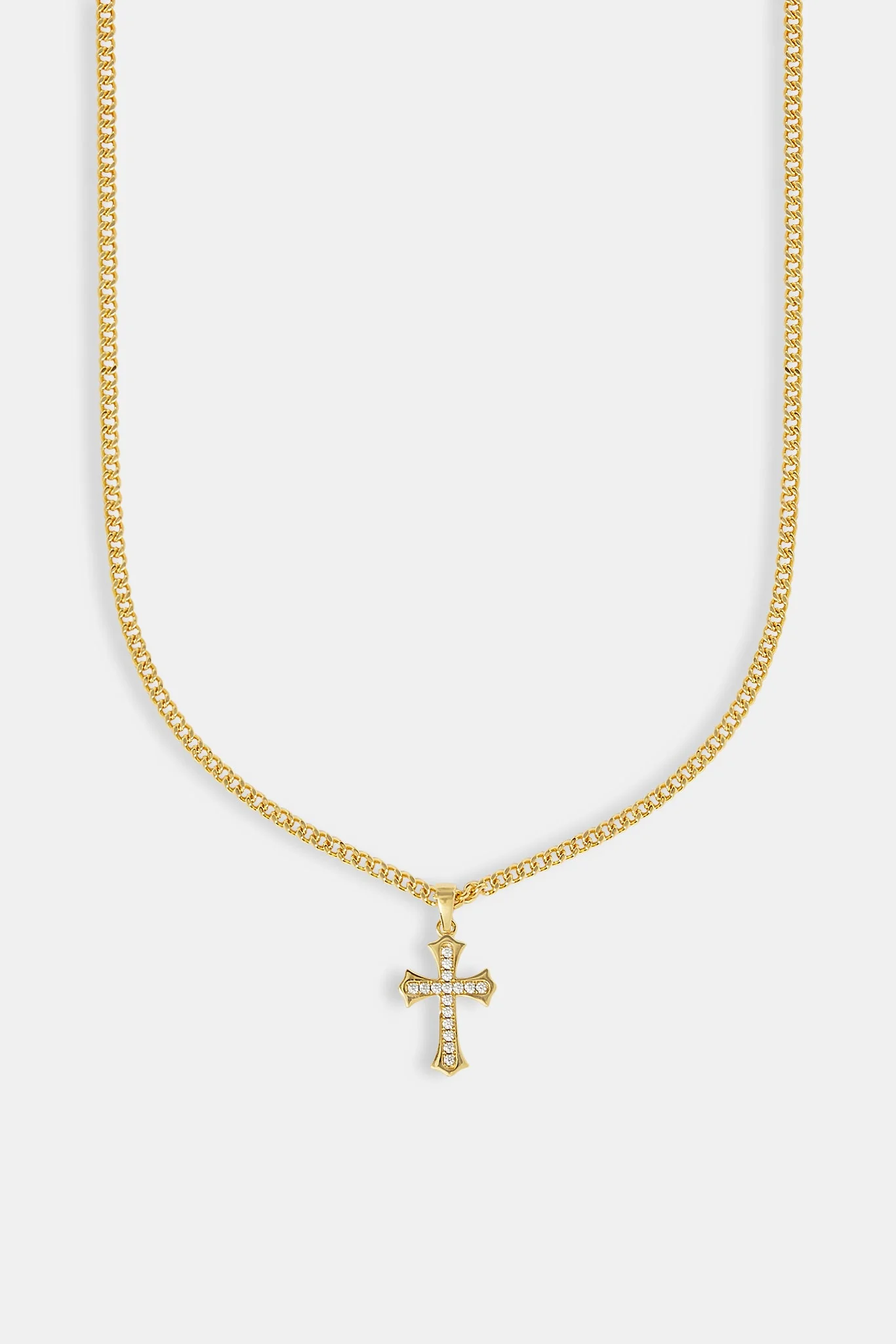 Polished Edge Iced Cross Cuban Necklace - 25mm - Gold - Image 2