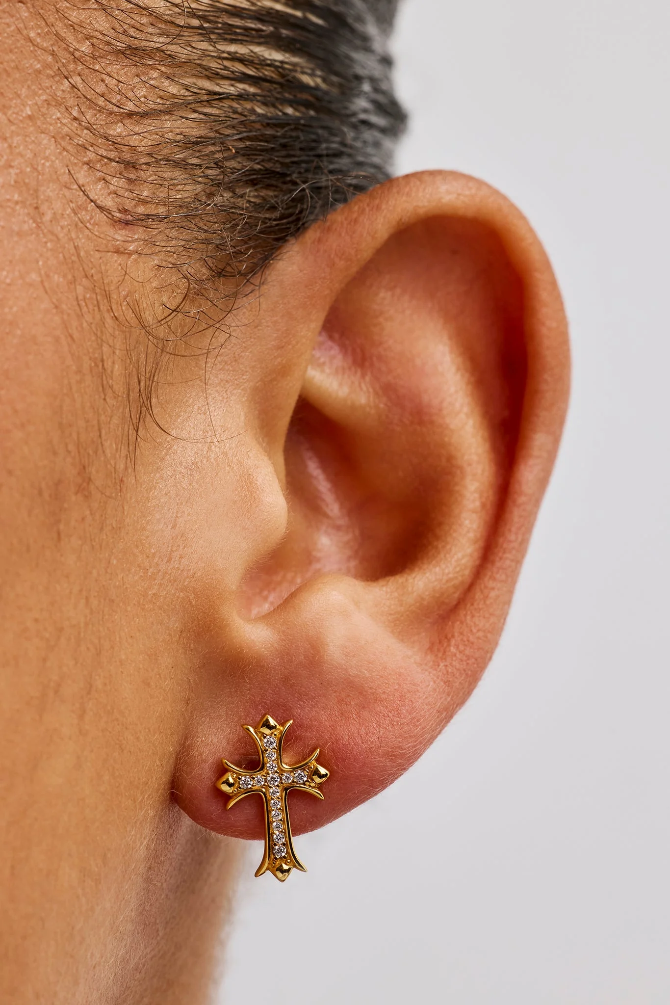 Polished Edge Iced Cross Stud Earrings - 15mm - Gold - Image 2