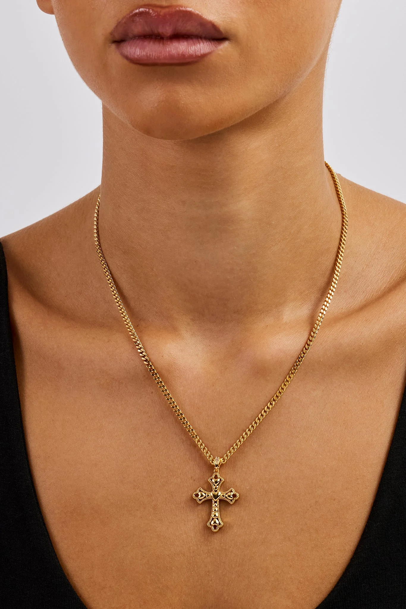 Polished Heart Cross Pendant Necklace - 25mm - Gold - Image 2