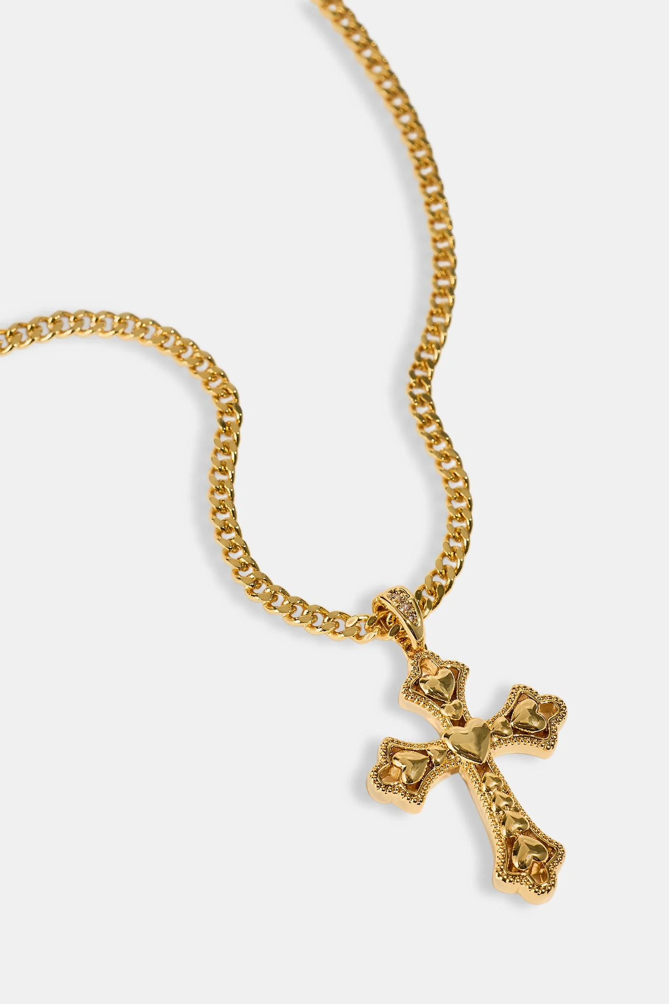 Polished Heart Cross Pendant Necklace - 25mm - Gold - Image 3