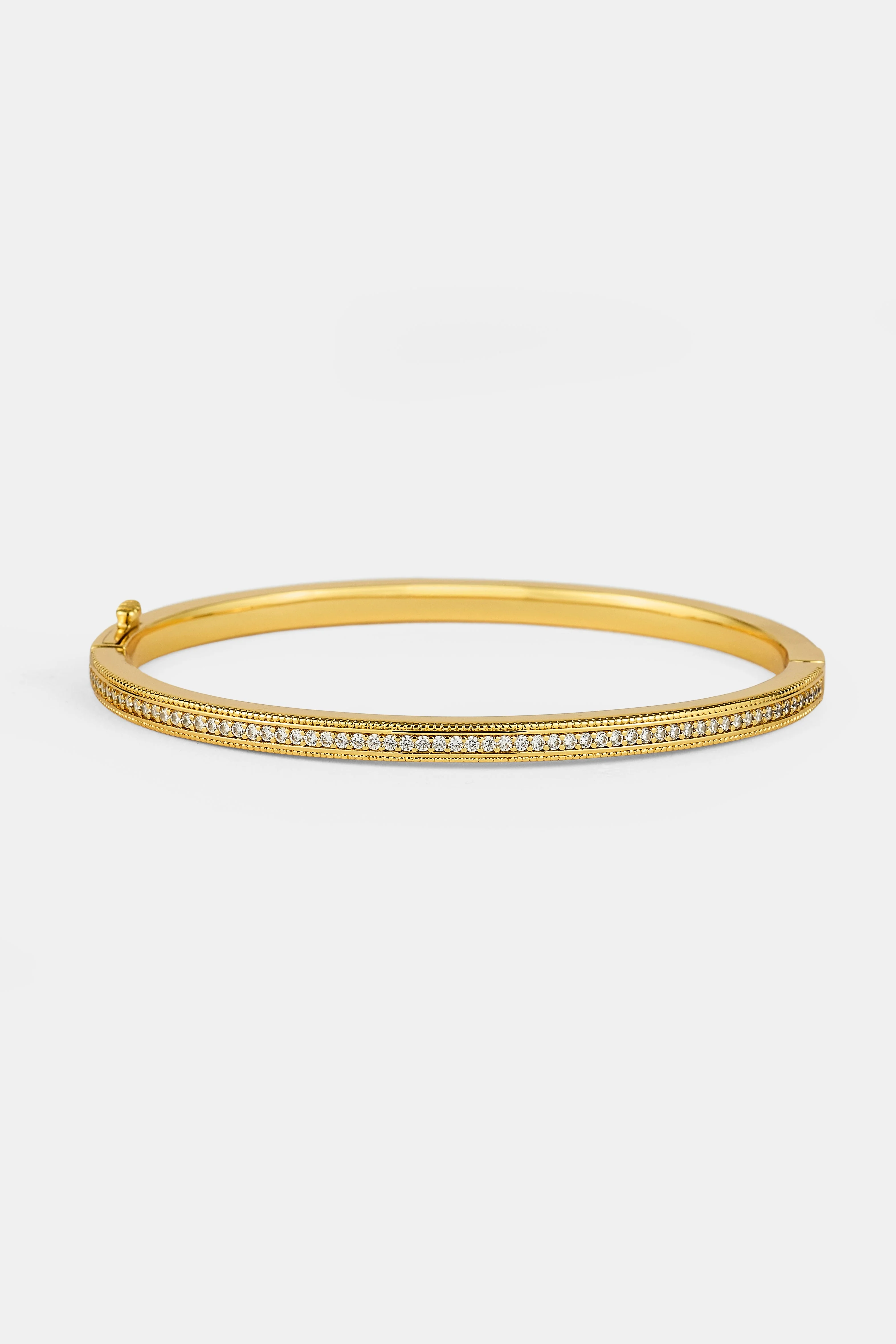 Polished & Iced Band Bangle - 4mm - Gold - Image 2
