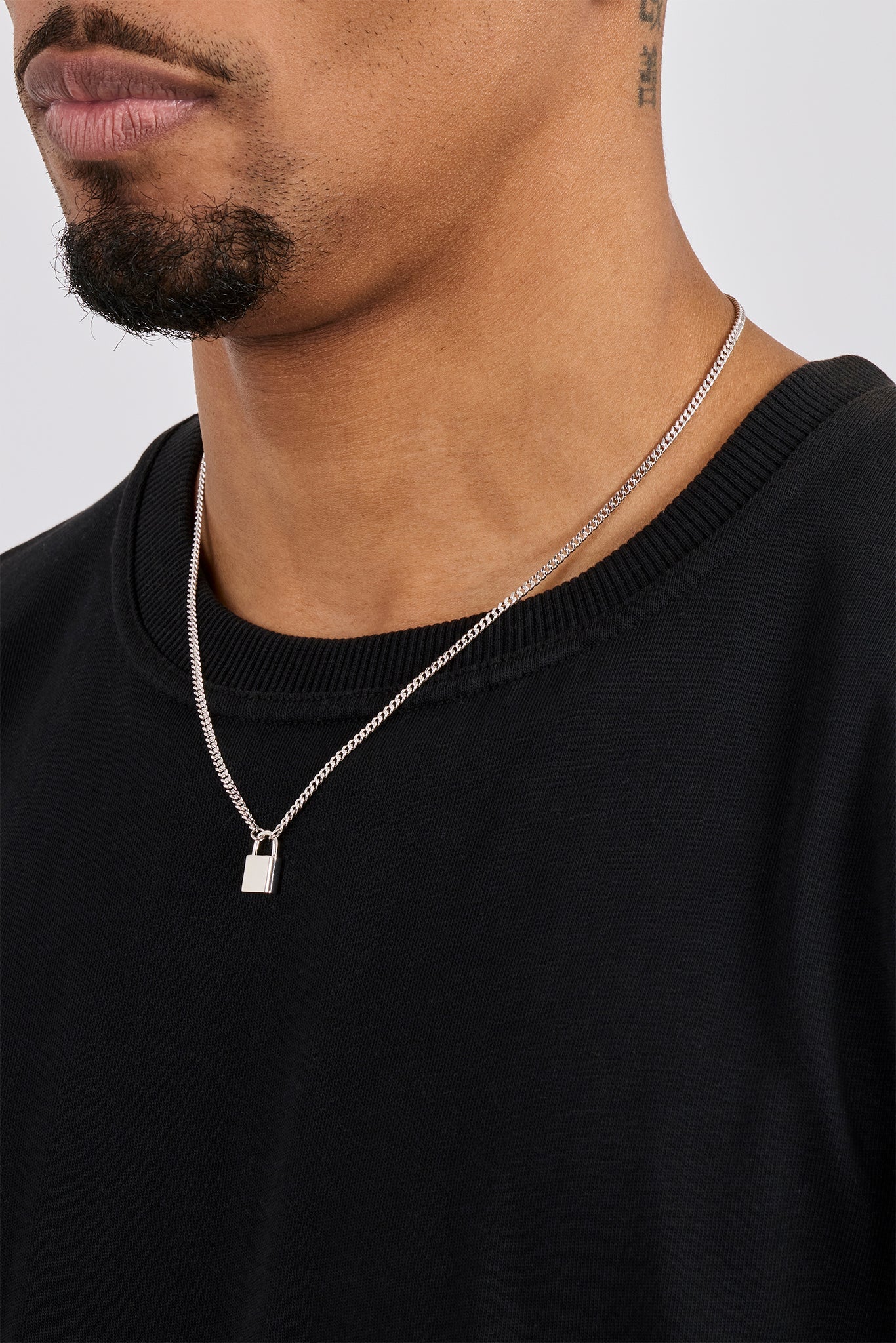 Polished Padlock Pendant Necklace - 15mm - White - Image 3