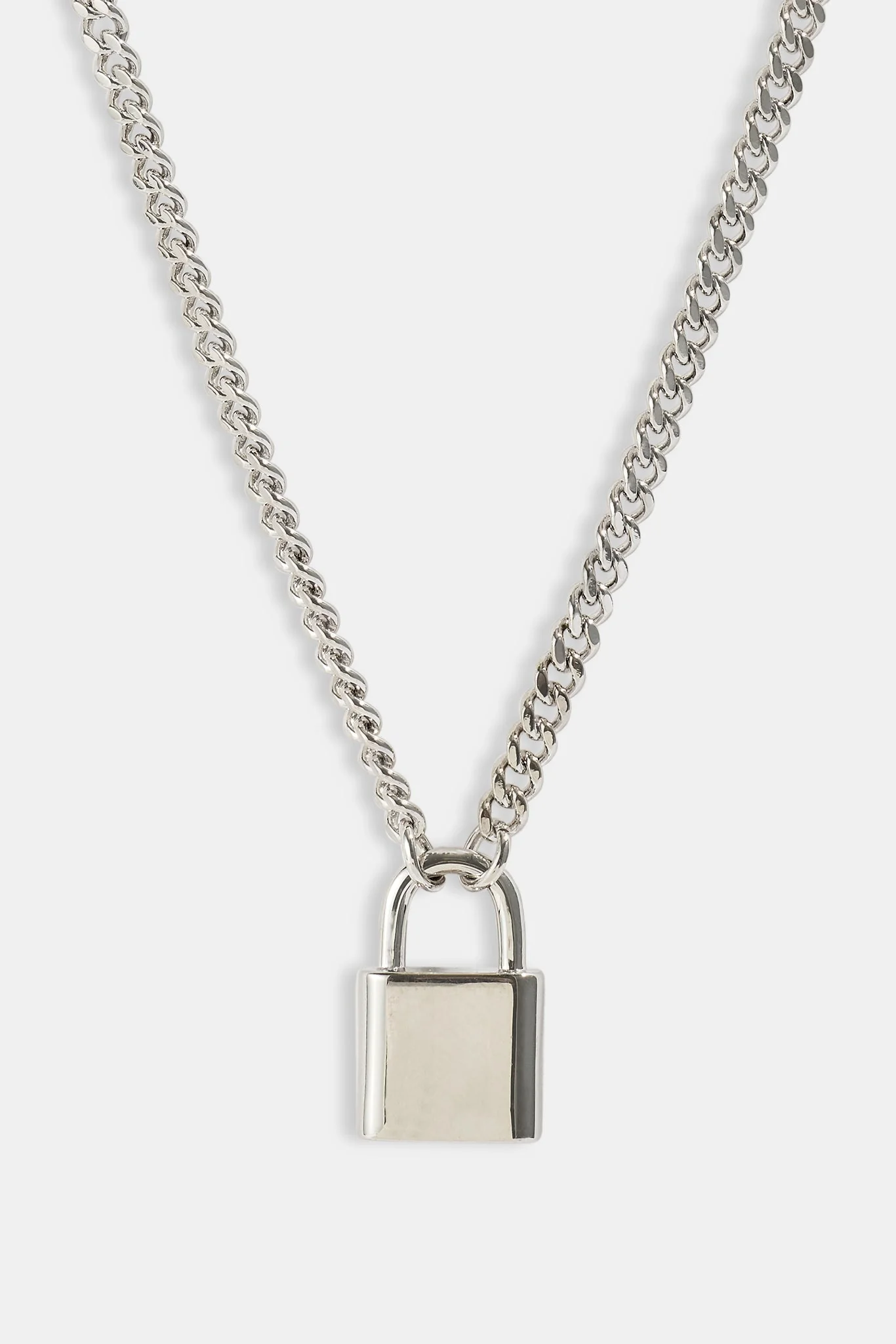 Polished Padlock Pendant Necklace - 15mm - White - Image 4