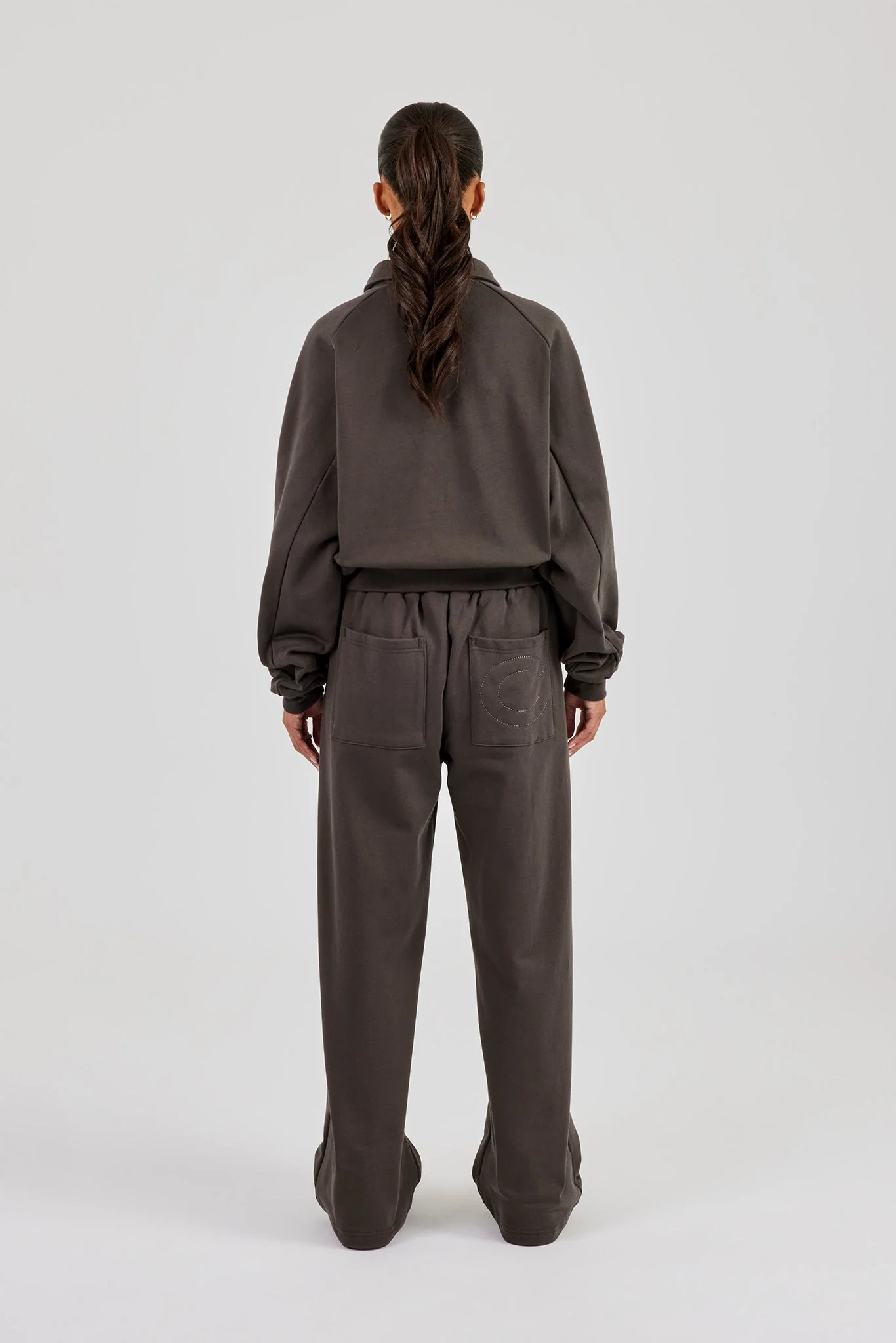 Polo Sweatshirt & Wide Leg Jogger - Coffee - Image 3