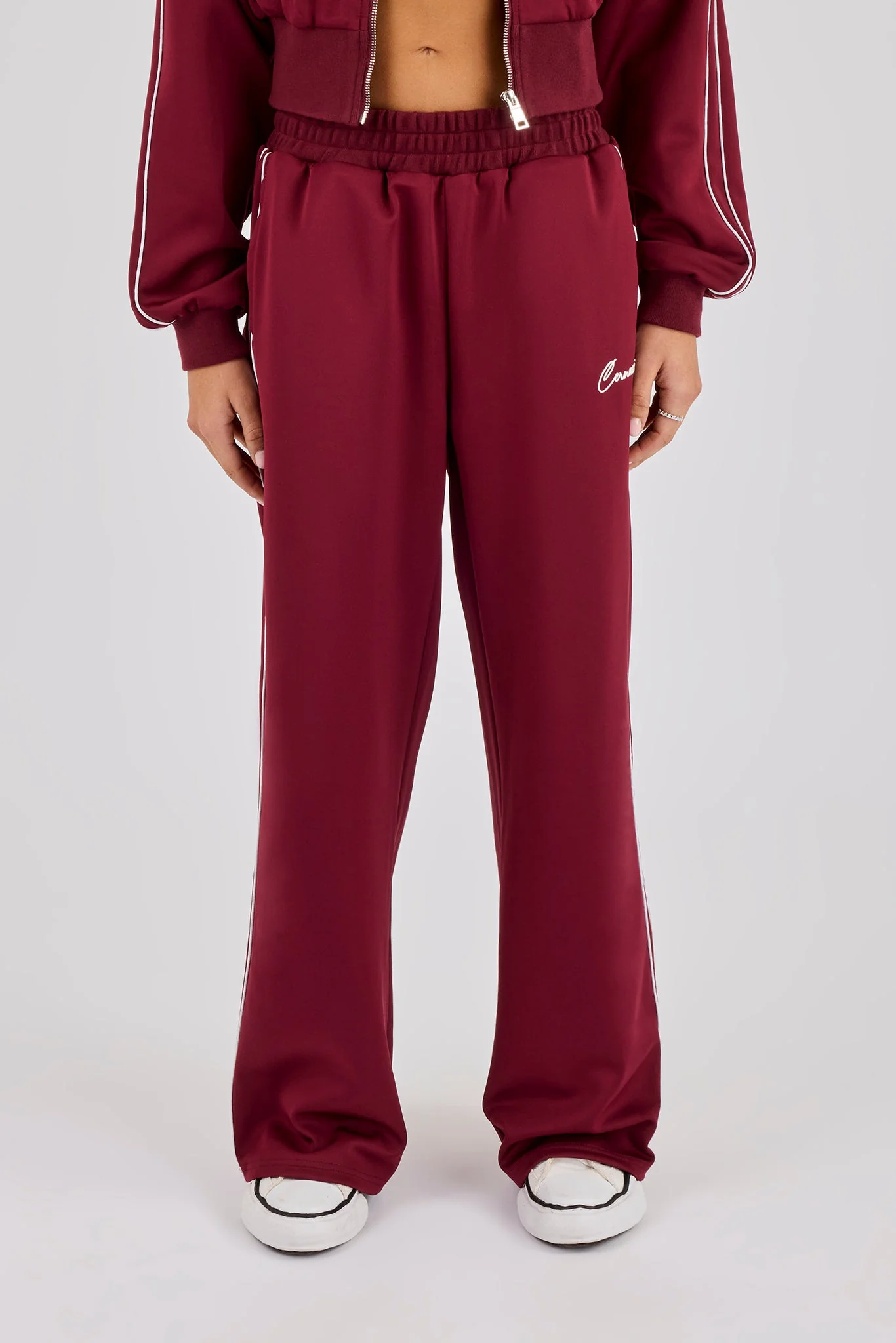 Poly Piping Track Pant - Burgundy - Image 2