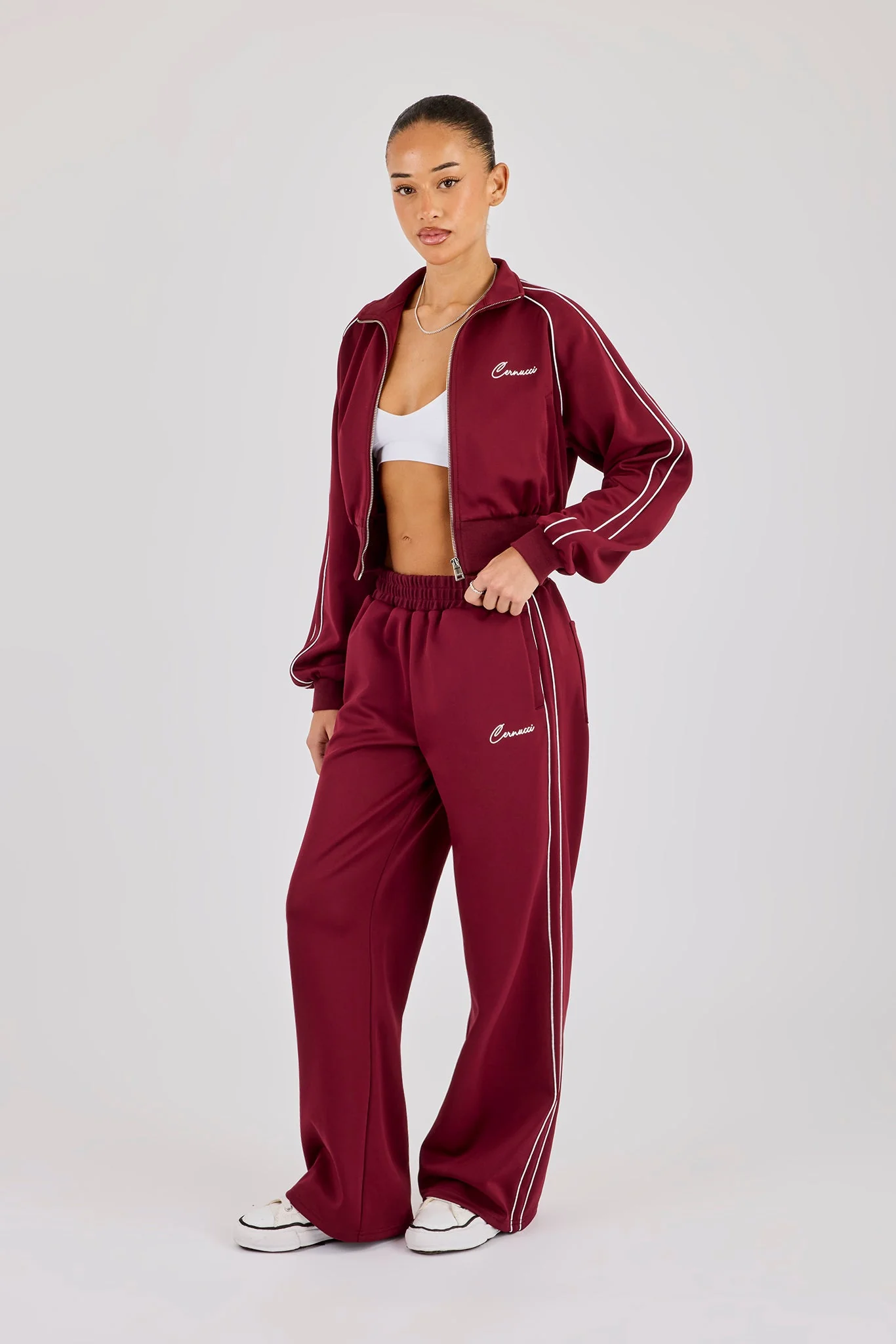 Poly Piping Track Pant - Burgundy - Image 4