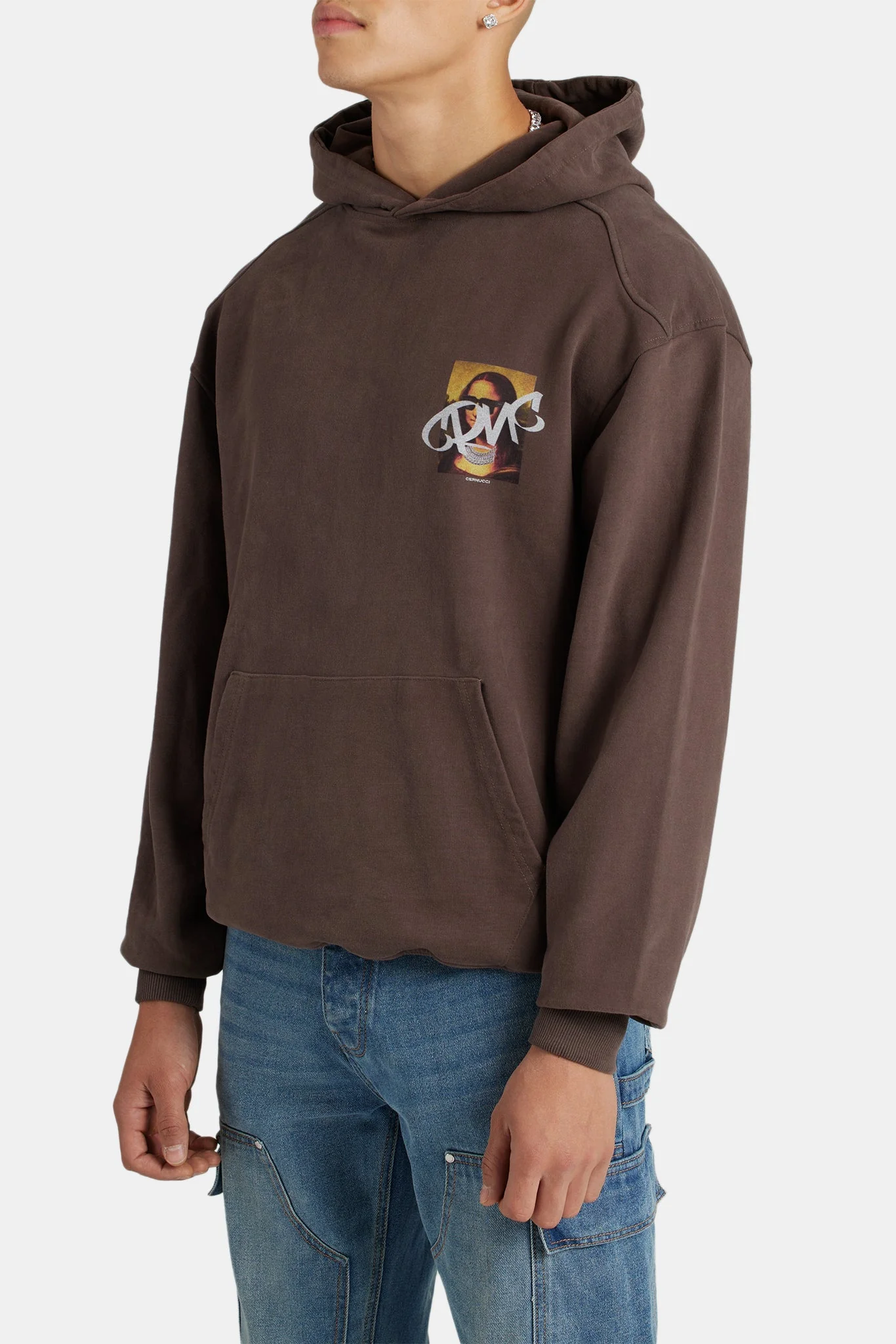 Portrait Graffiti Graphic Hoodie - Chocolate - Image 4