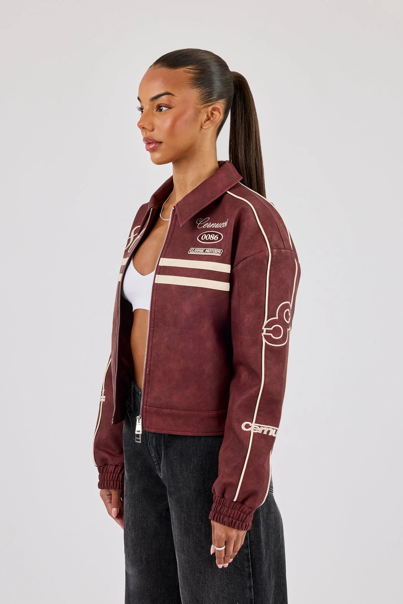 PU 86 Moto Harrington Jacket - Burgundy - Image 2