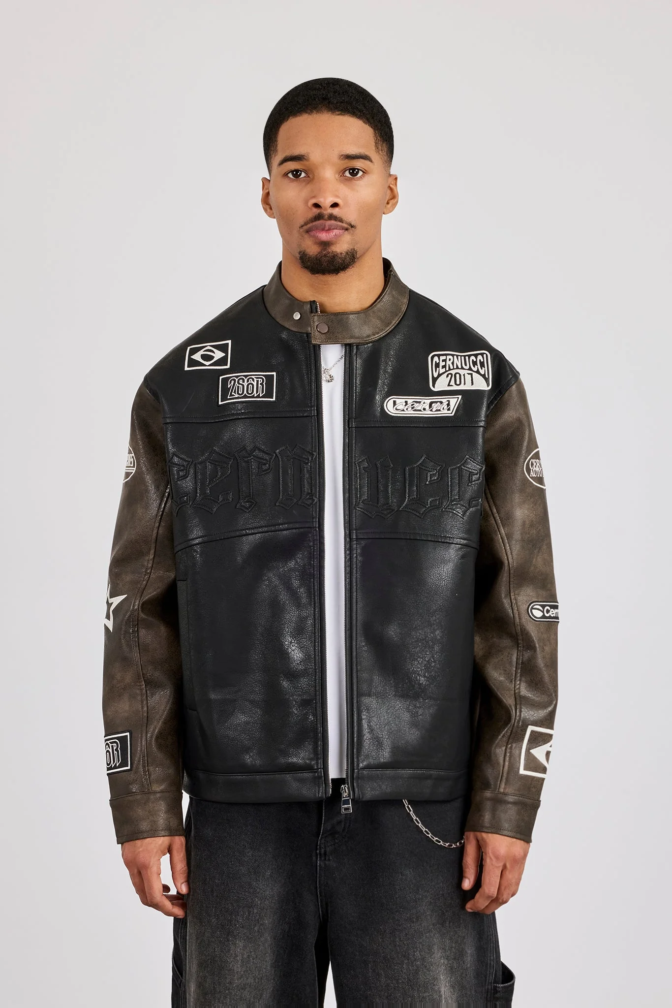 PU Applique Moto Jacket - Black - Image 3
