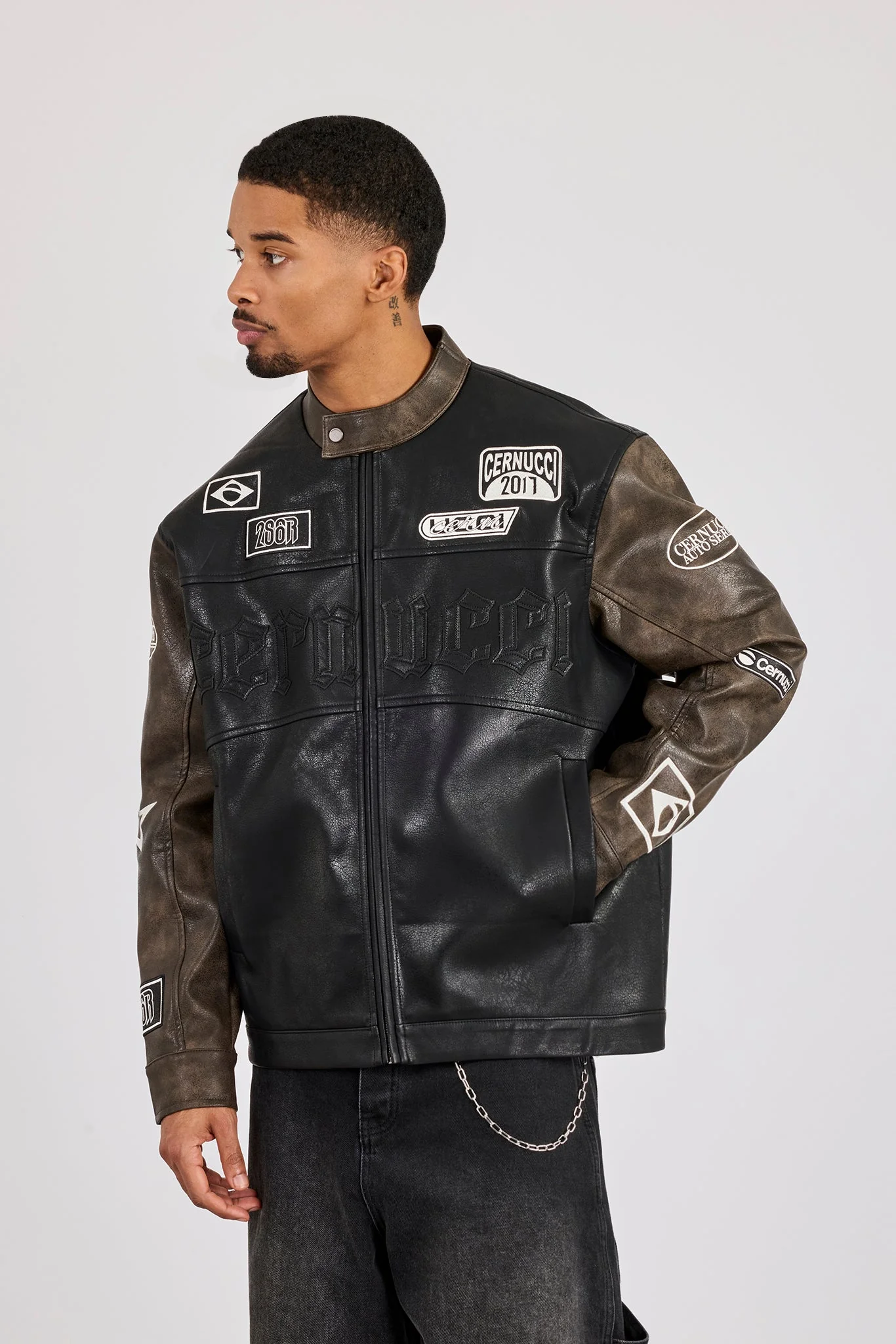 PU Applique Moto Jacket - Black - Image 4