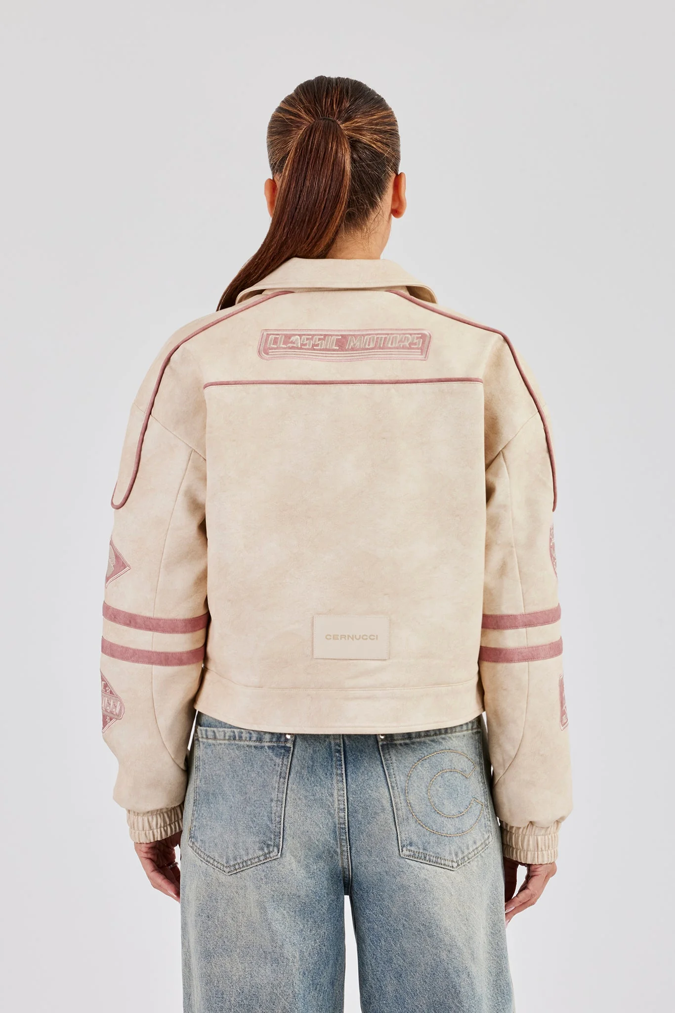 PU Moto Badge Harrington Jacket - Off White - Image 2