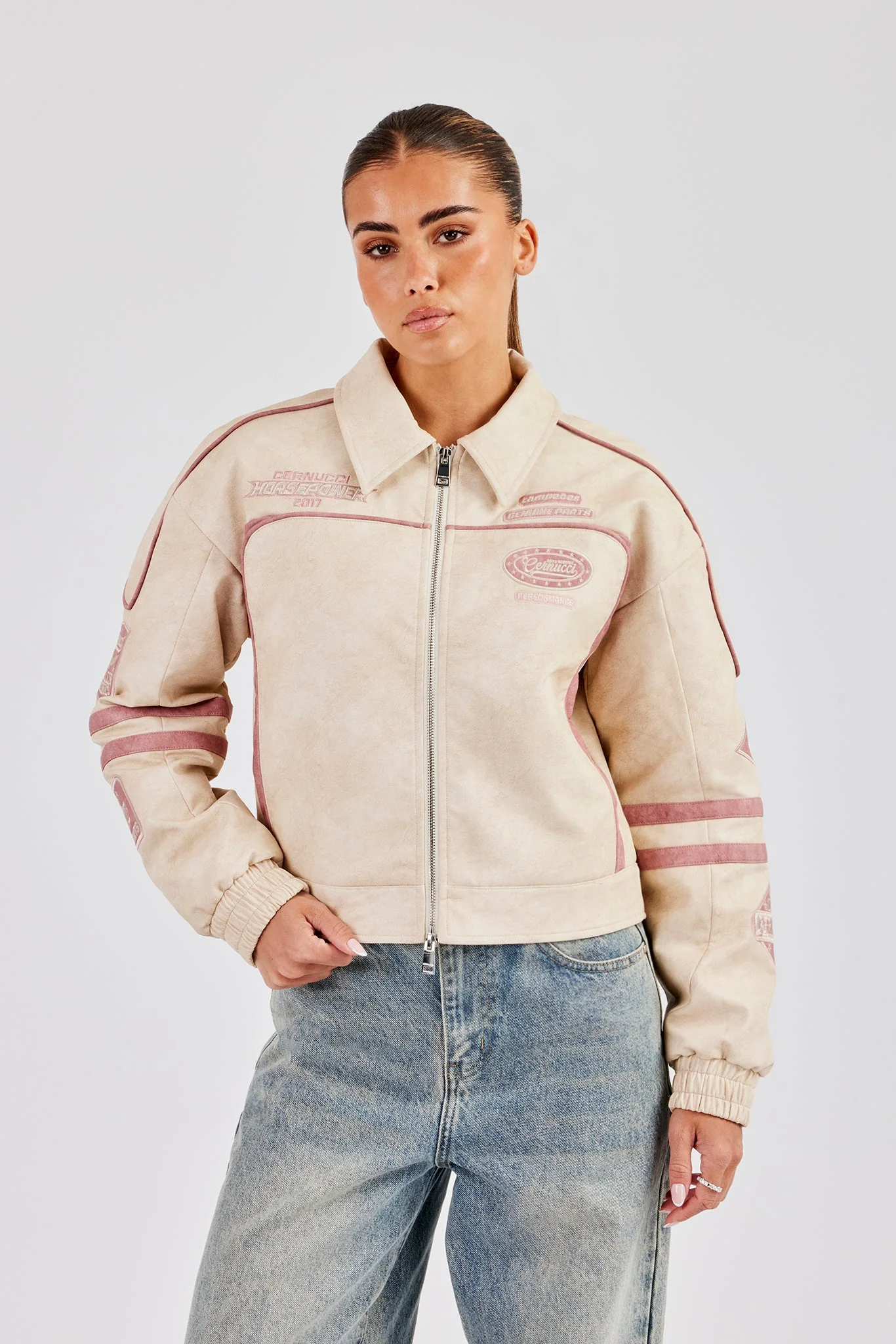 PU Moto Badge Harrington Jacket - Off White - Image 4