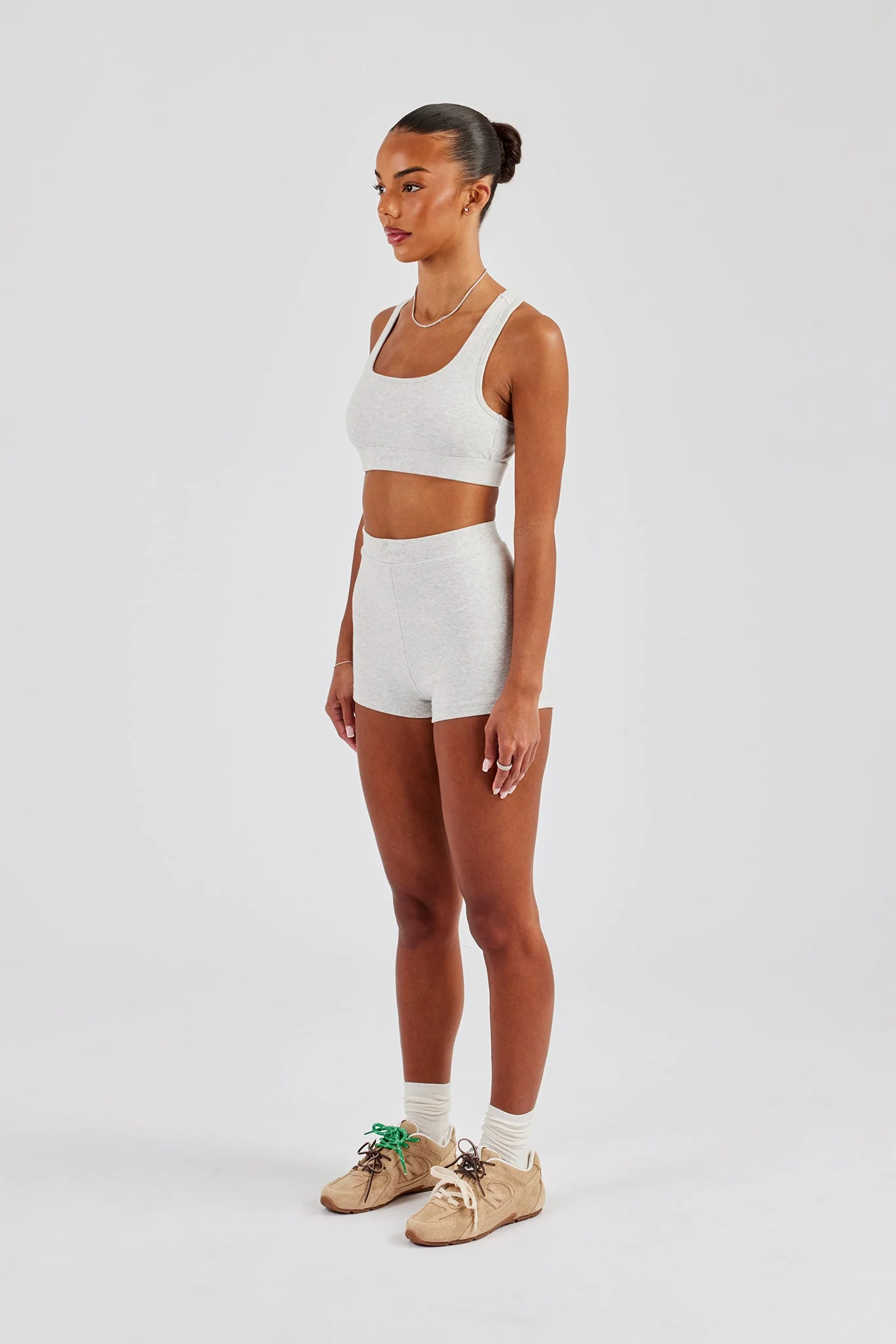 Racer Back Bralet & Jersey Boxer Short Set - Ash Grey - Image 2