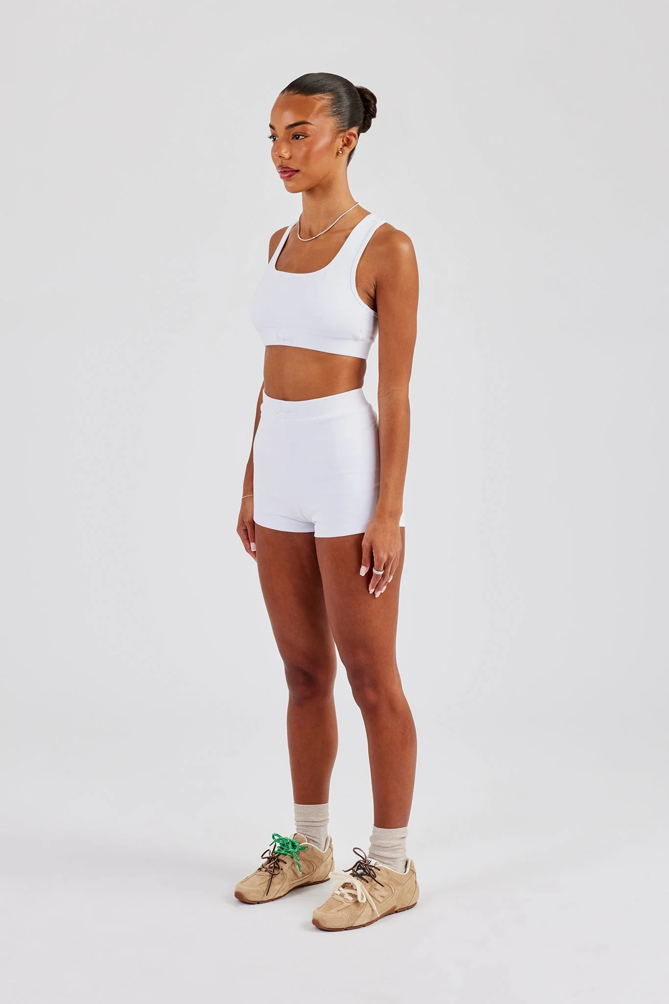 Racer Back Bralet & Jersey Boxer Short - White - Image 2