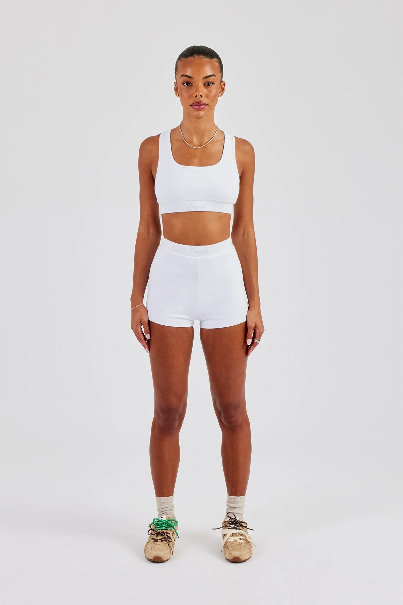 Racer Back Bralet & Jersey Boxer Short - White - Image 3