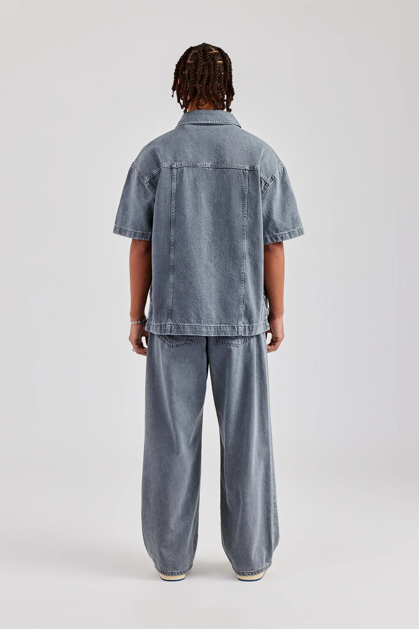 Raw Edge Applique Carpenter Denim Shirt & Jeans - Washed Grey - Image 4