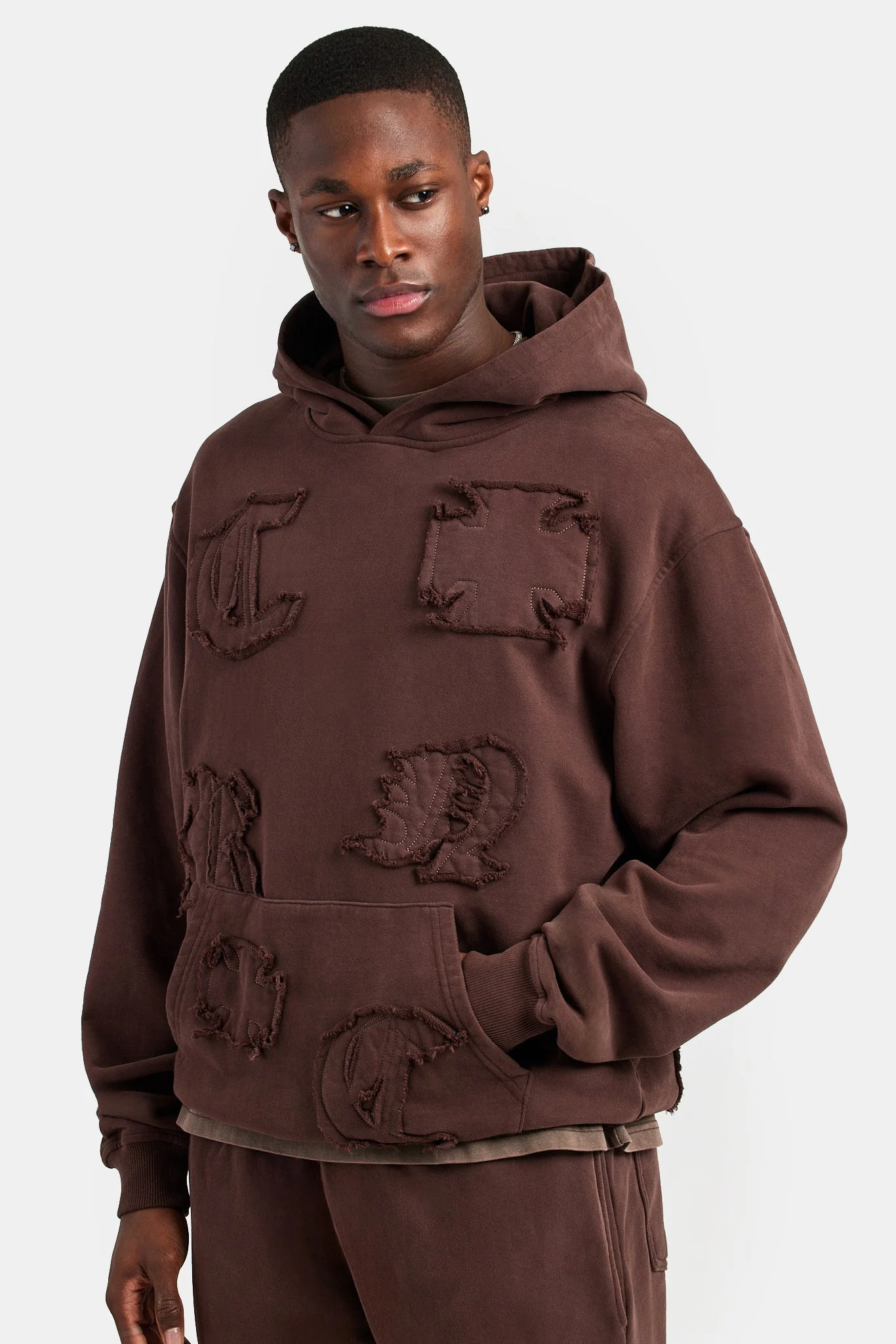 Raw Edge Applique Tracksuit - Brown - Image 4