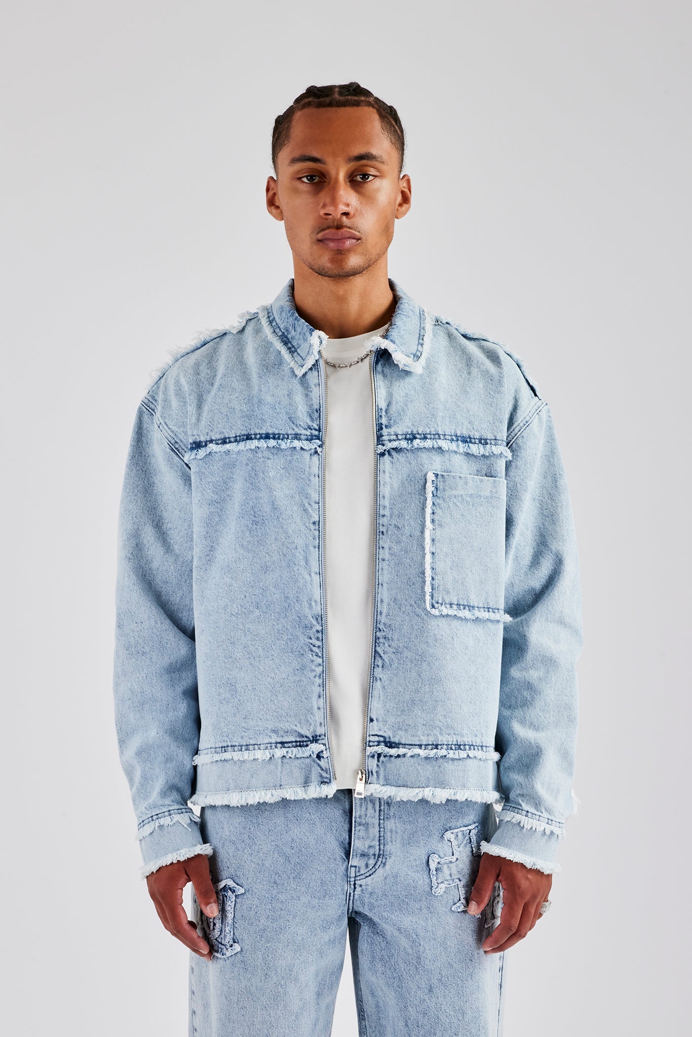Raw Edge Denim Jacket - Iced Blue - Image 2
