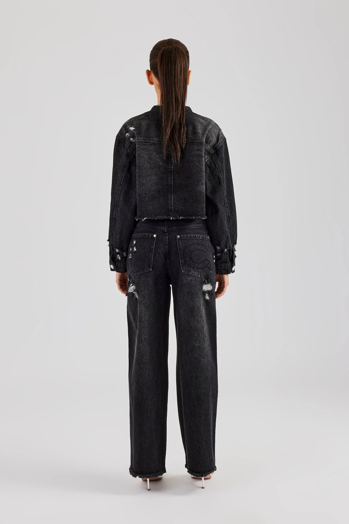 Raw Edge Denim Set - Washed Black - Image 2