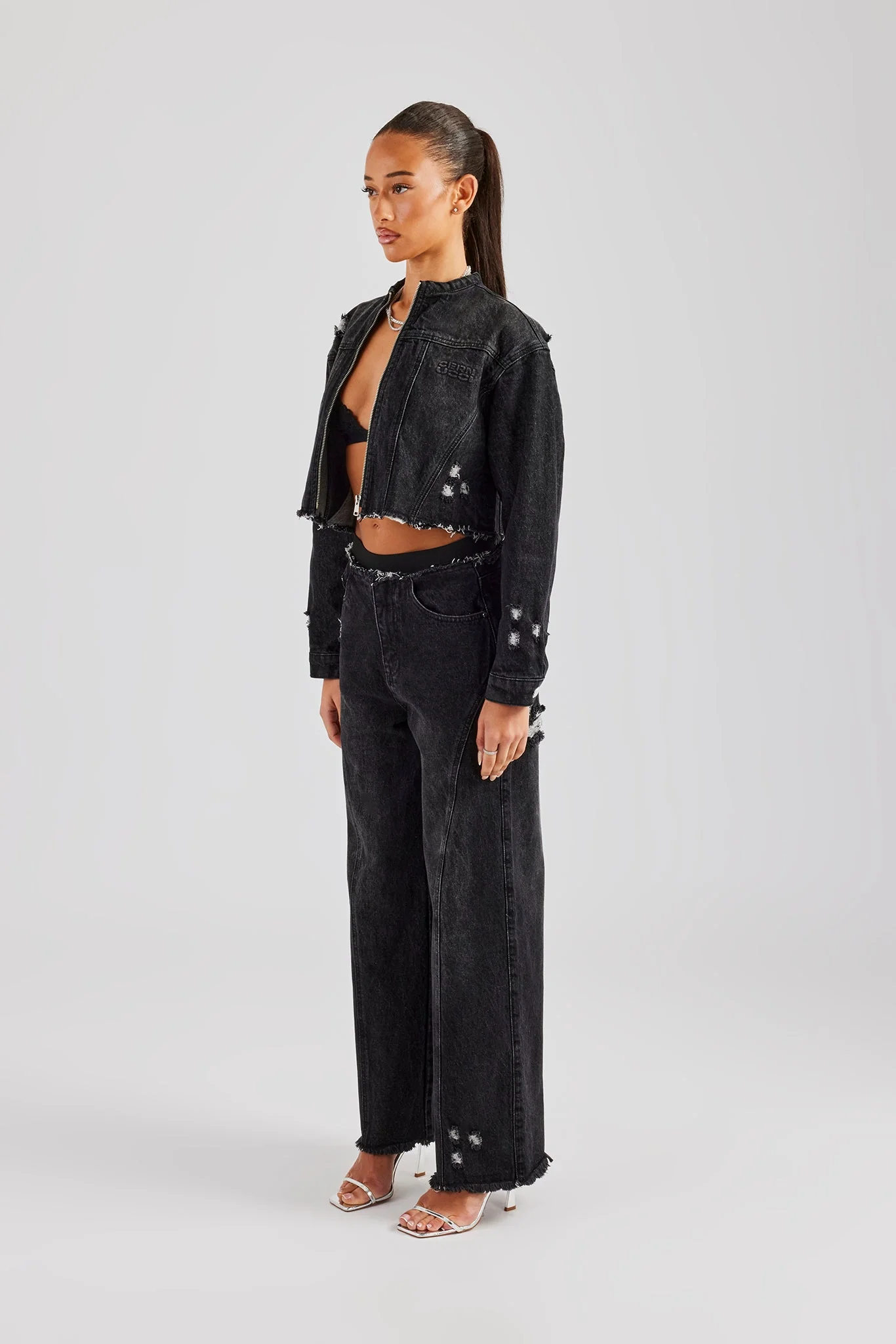 Raw Edge Denim Set - Washed Black - Image 3