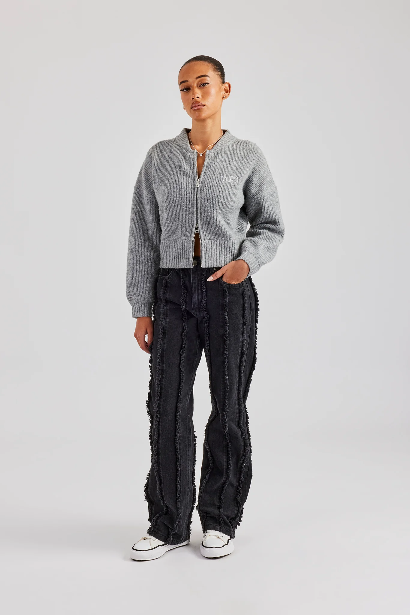 Raw Edge Seam Detail Relaxed Jean - Washed Black - Image 2