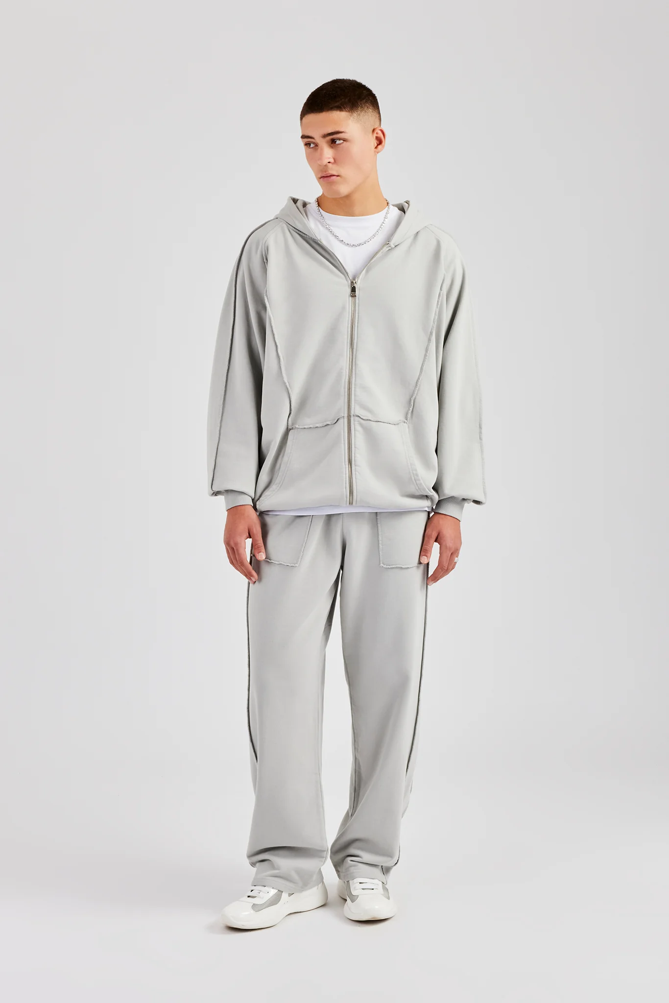 Exposed Seam Straight Leg Jogger - Ash Grey - Image 3