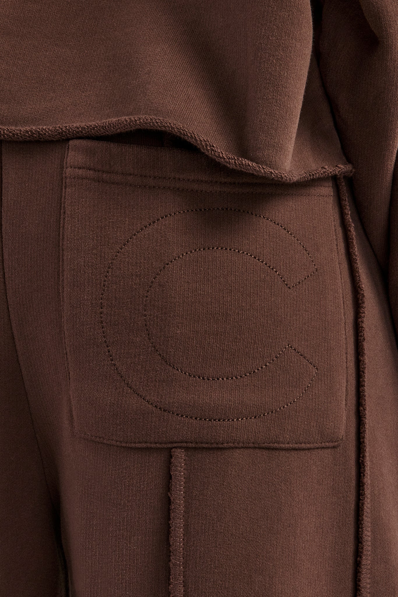 Raw Edge Zip Through Hoodie and Jogger Set - Chocolate - Image 5