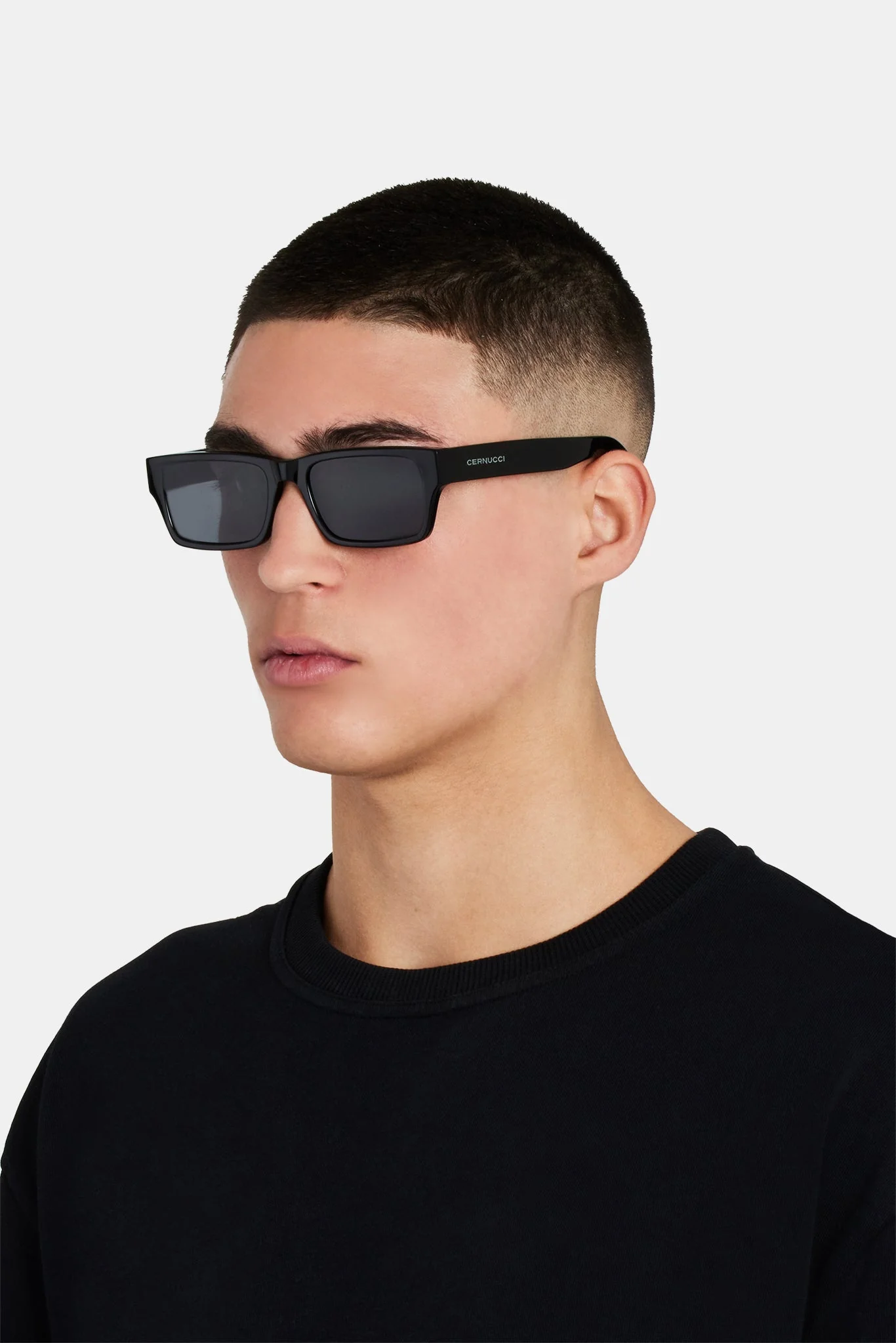 Rectangle Acetate Sunglasses - Black - Image 2