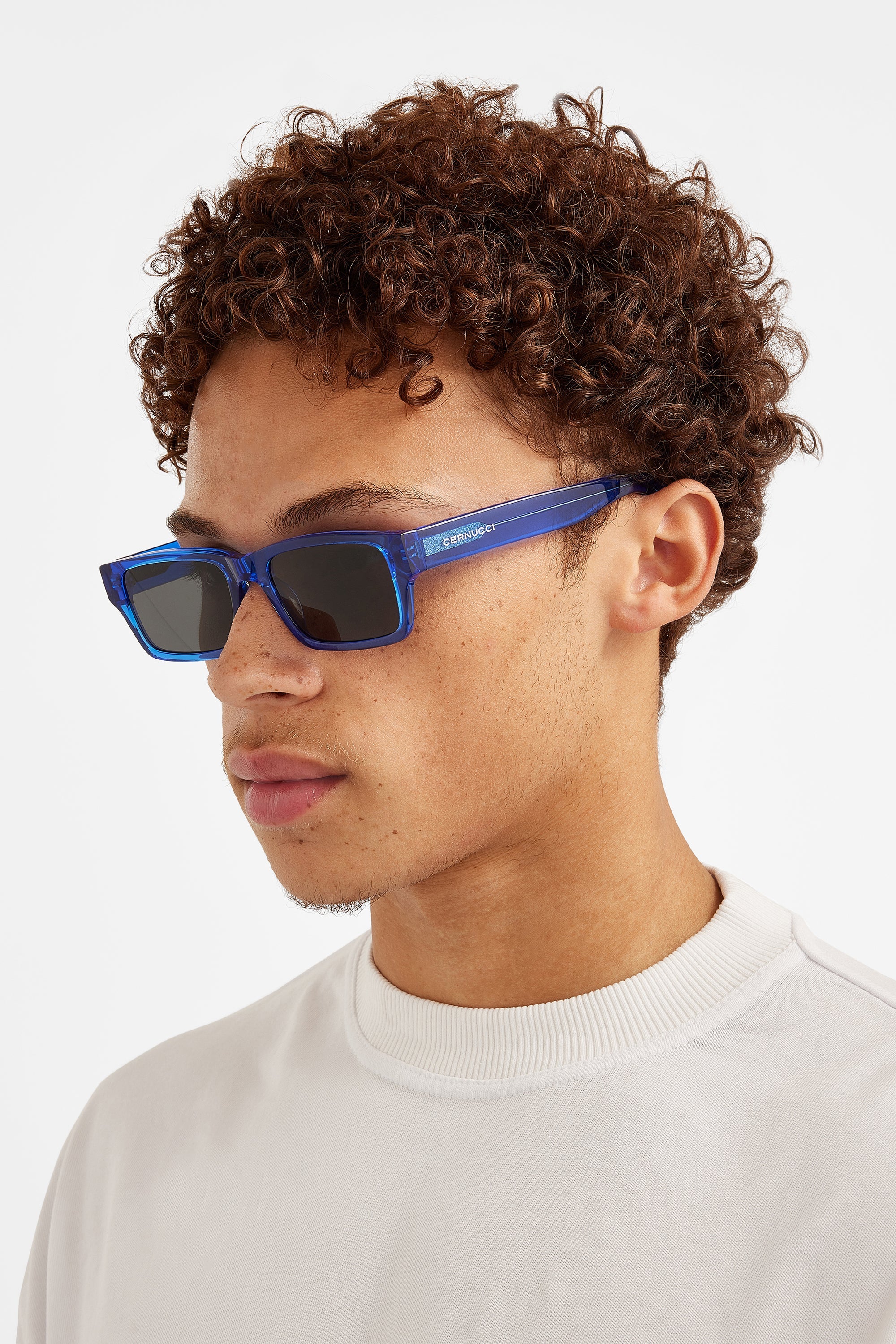Rectangular Acetate Sunglasses - Blue - Image 2