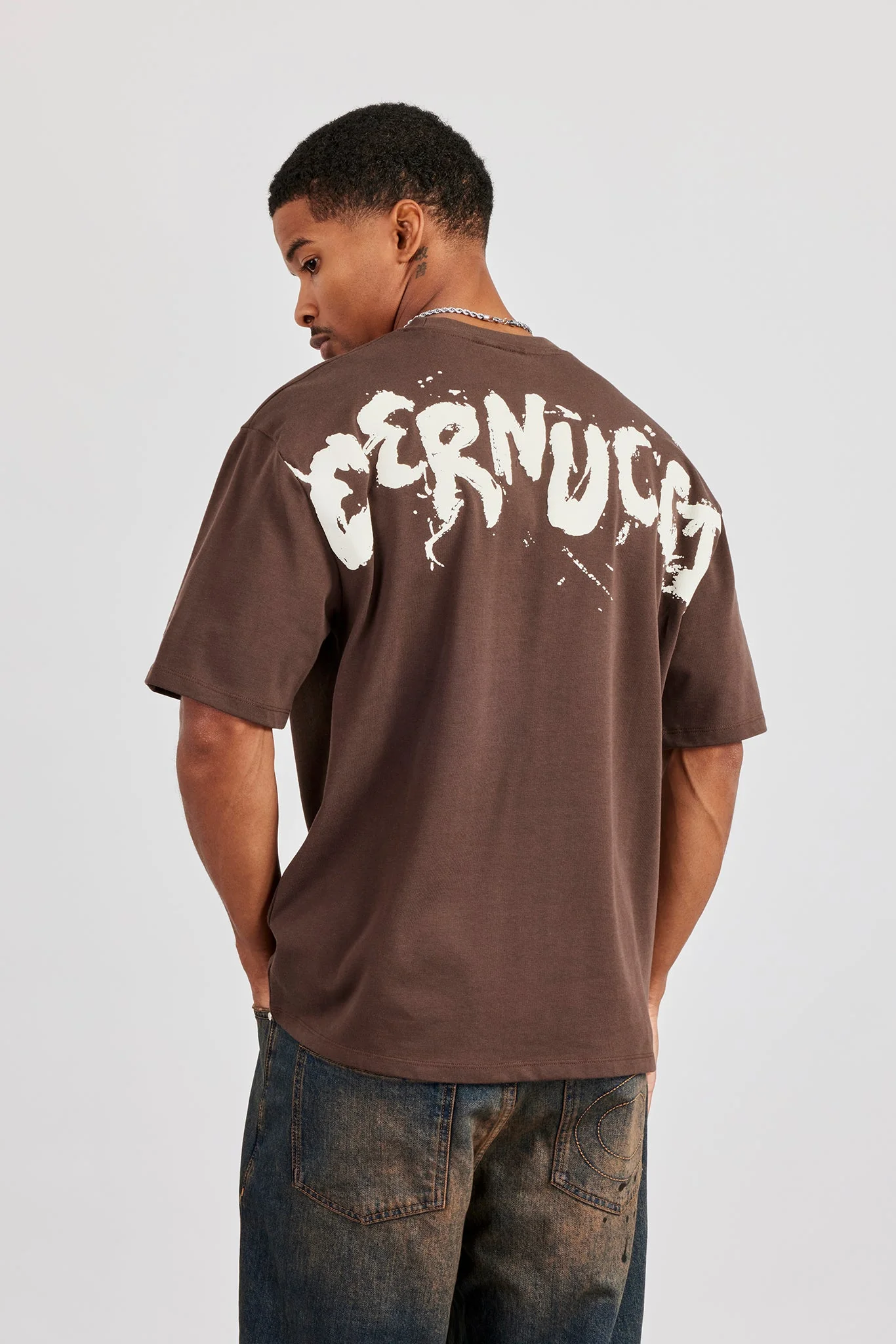 Regular Back Puff Print T-Shirt - Chocolate - Image 3